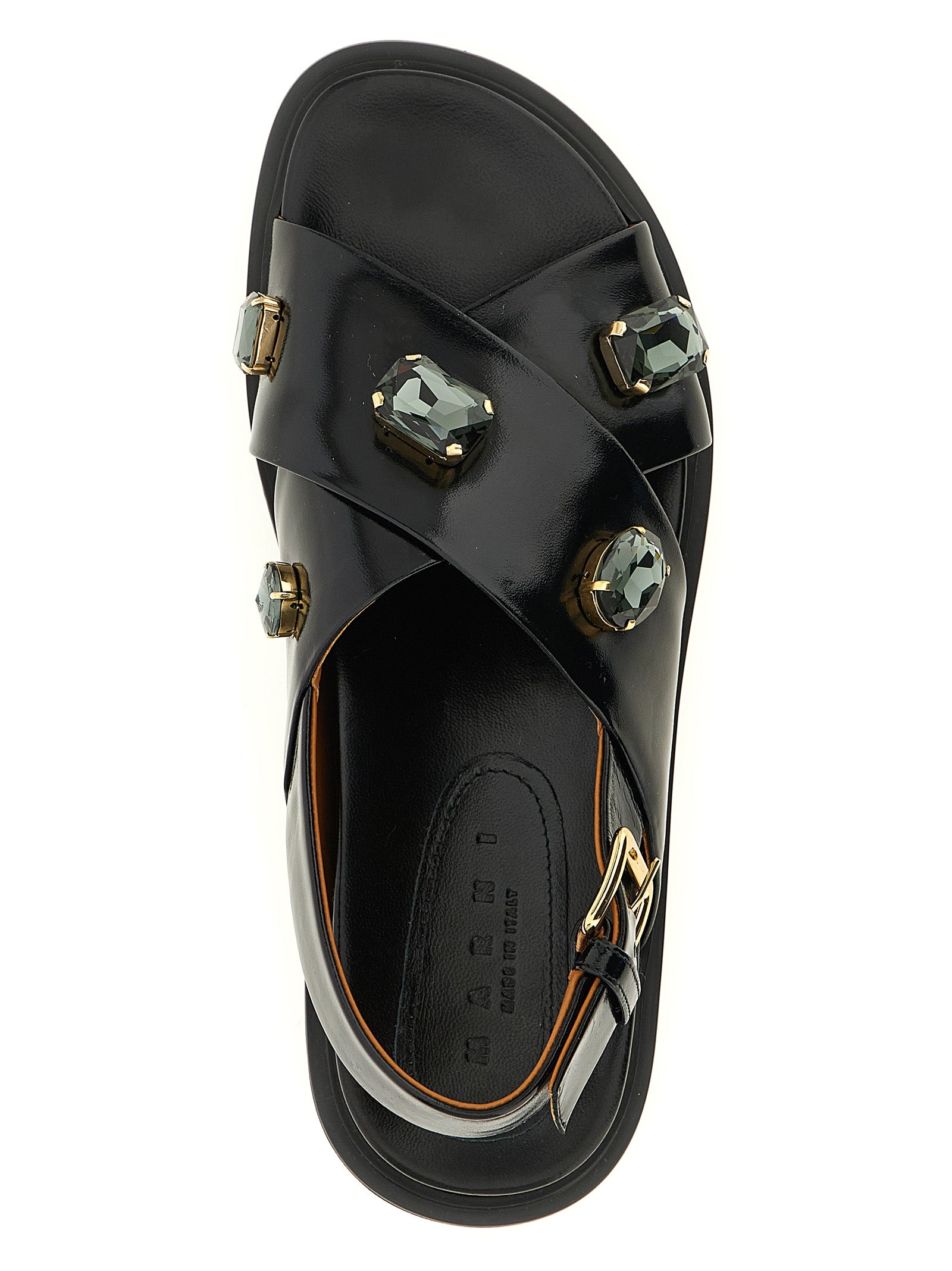 Marni Black Lamb Leather Flat Women's Sandals