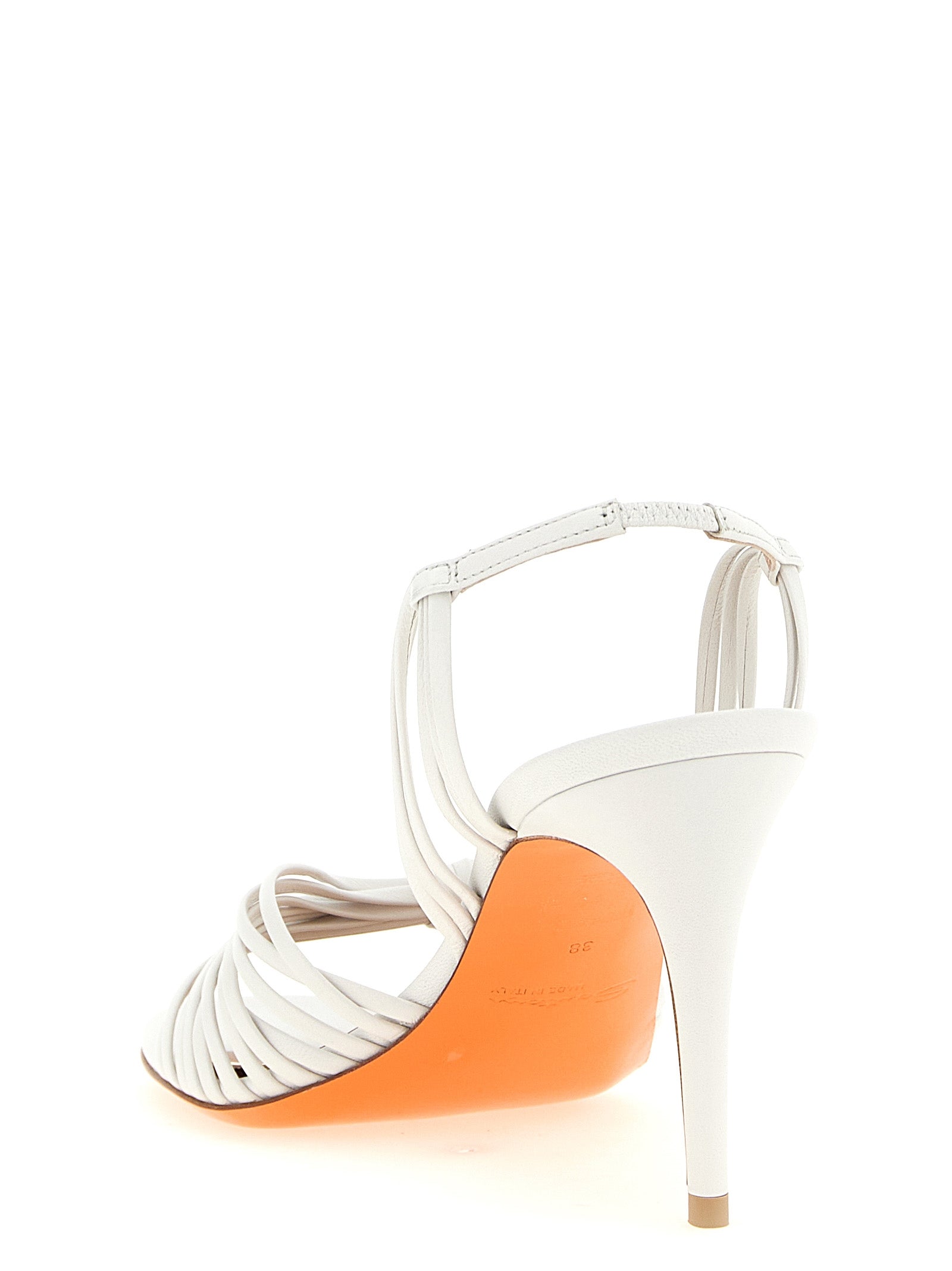 Santoni White Lamb Leather Stiletto Heel Women's Sandals