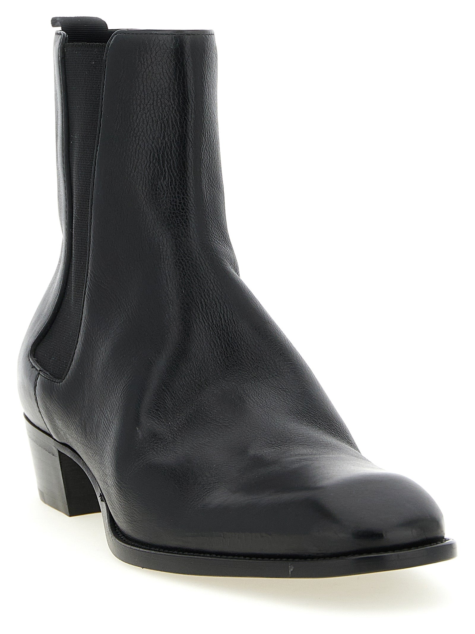 Saint Laurent Black Calfskin Chelsea Men's Boots