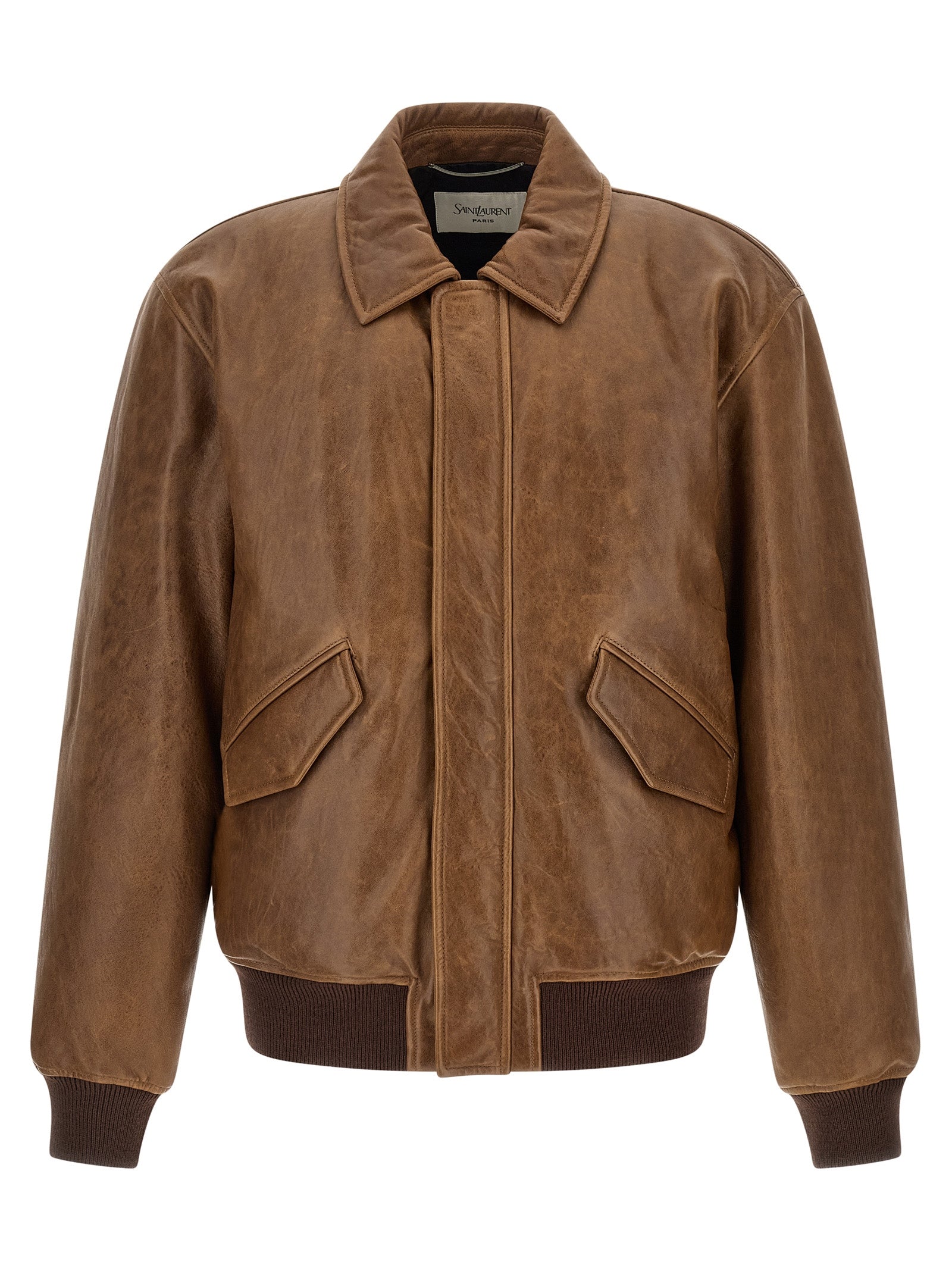 Saint Laurent Brown Lamb Leather Leather Men's Jacket