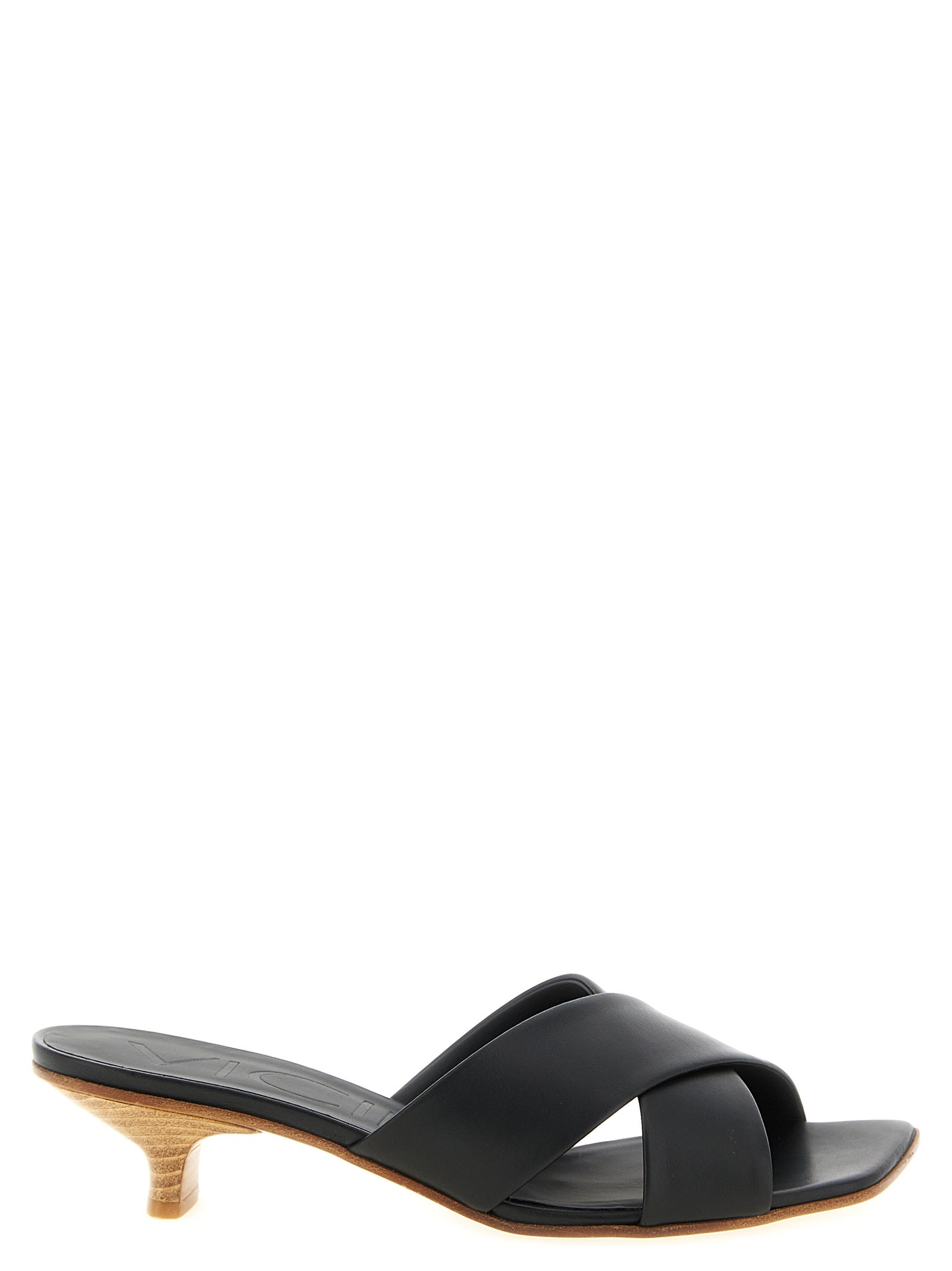 VICINI Black Calfskin Mid Heel Women's Pumps