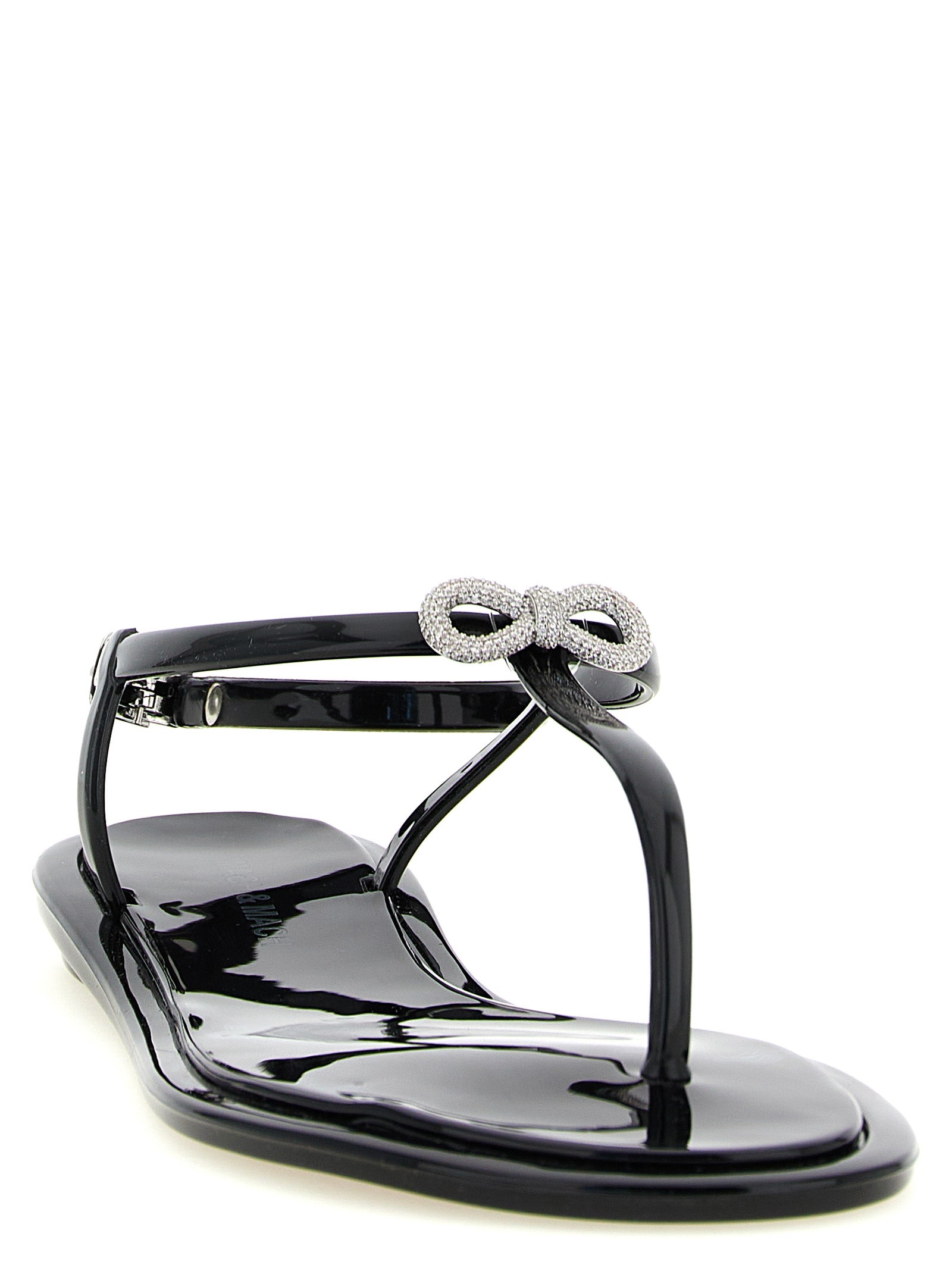 MACH & MACH Black Pvc Flat Women's Sandals