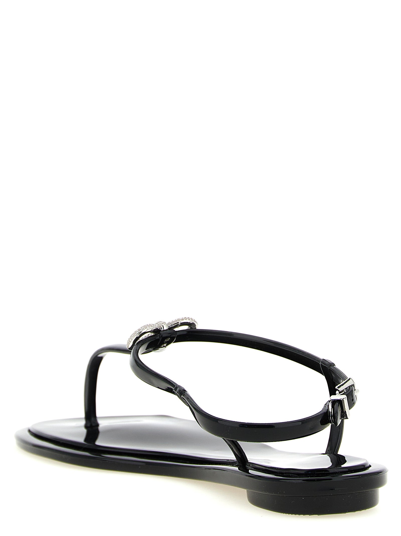 MACH & MACH Black Pvc Flat Women's Sandals