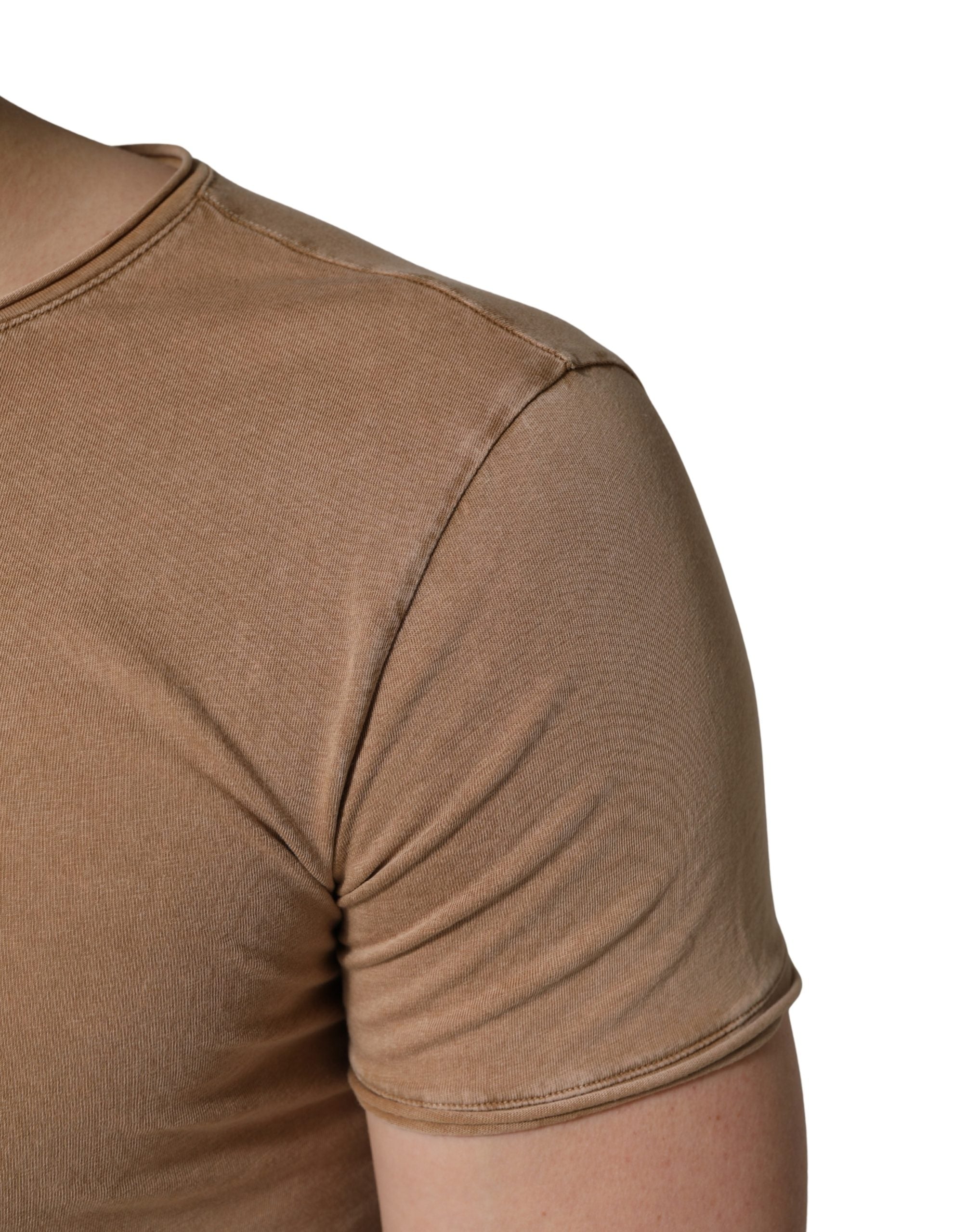 Dolce & Gabbana Brown Cotton Logo Patch Round Neck Men's T-shirt (Pre-Owned)