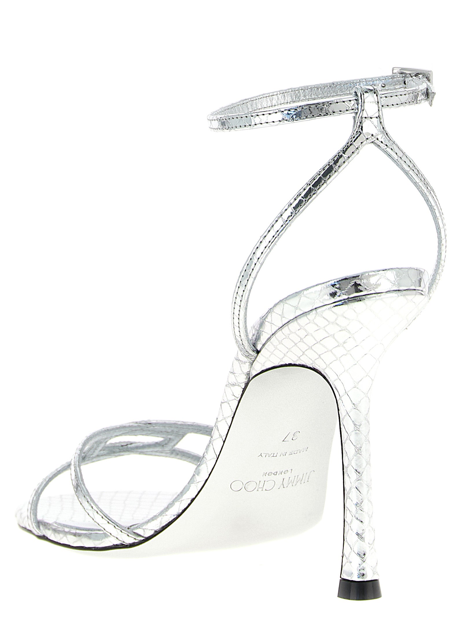 Jimmy Choo Silver Leather Stiletto Heel Women's Sandals