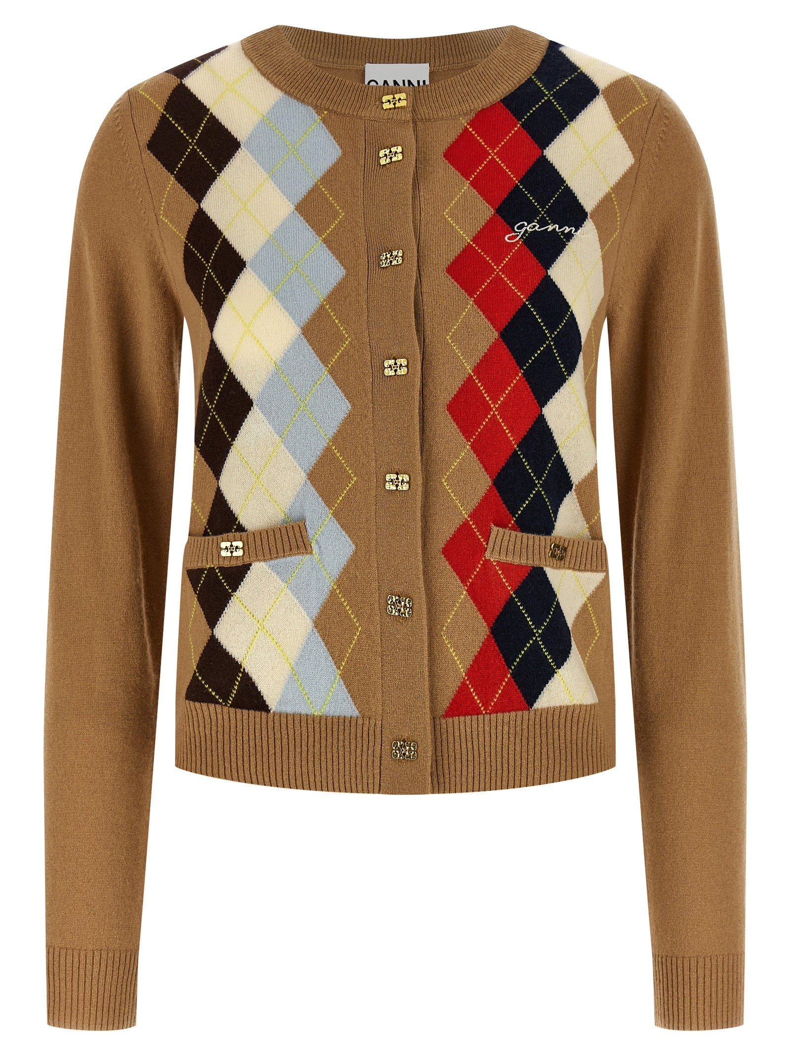 Ganni Beige Wool Women's Cardigan