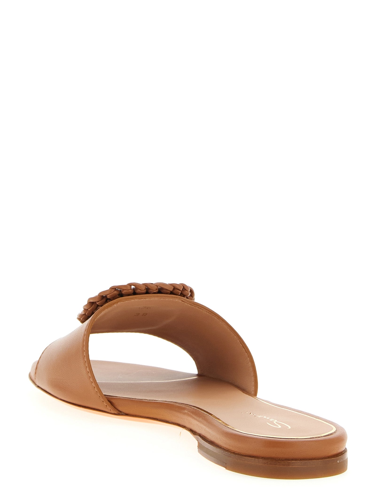 Santoni Brown Lamb Leather Women's Slides