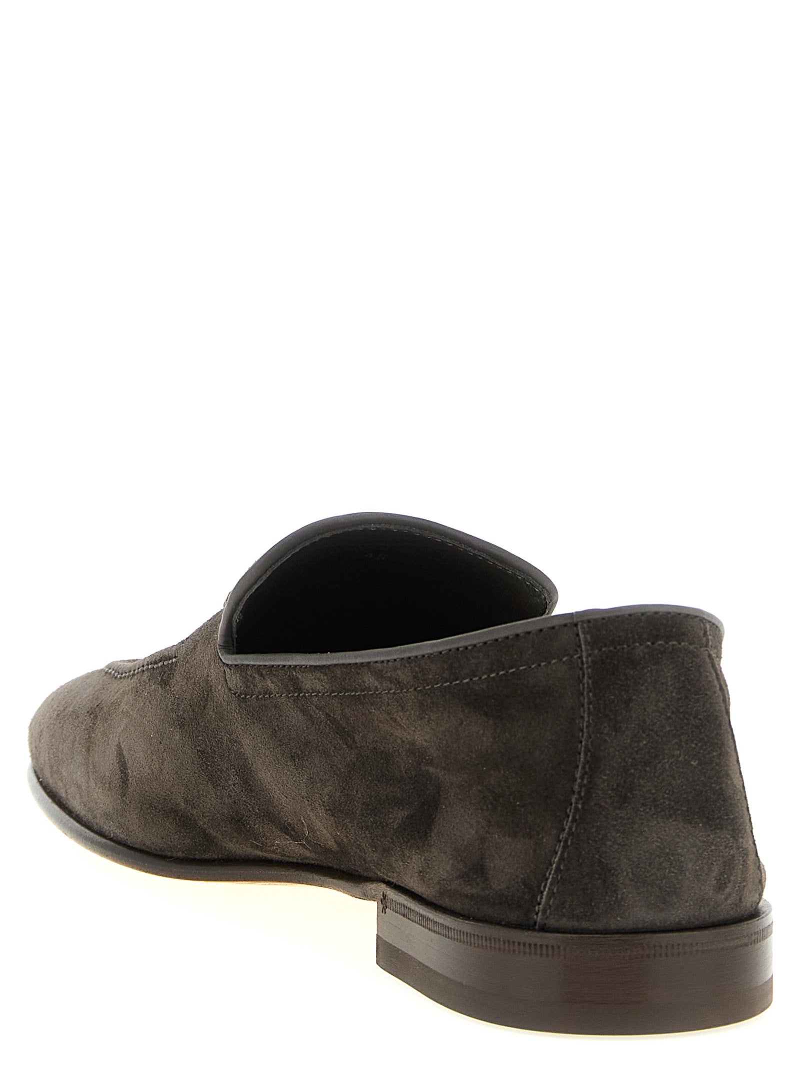 Brunello Cucinelli Gray Calfskin Slip-On Men's Loafers