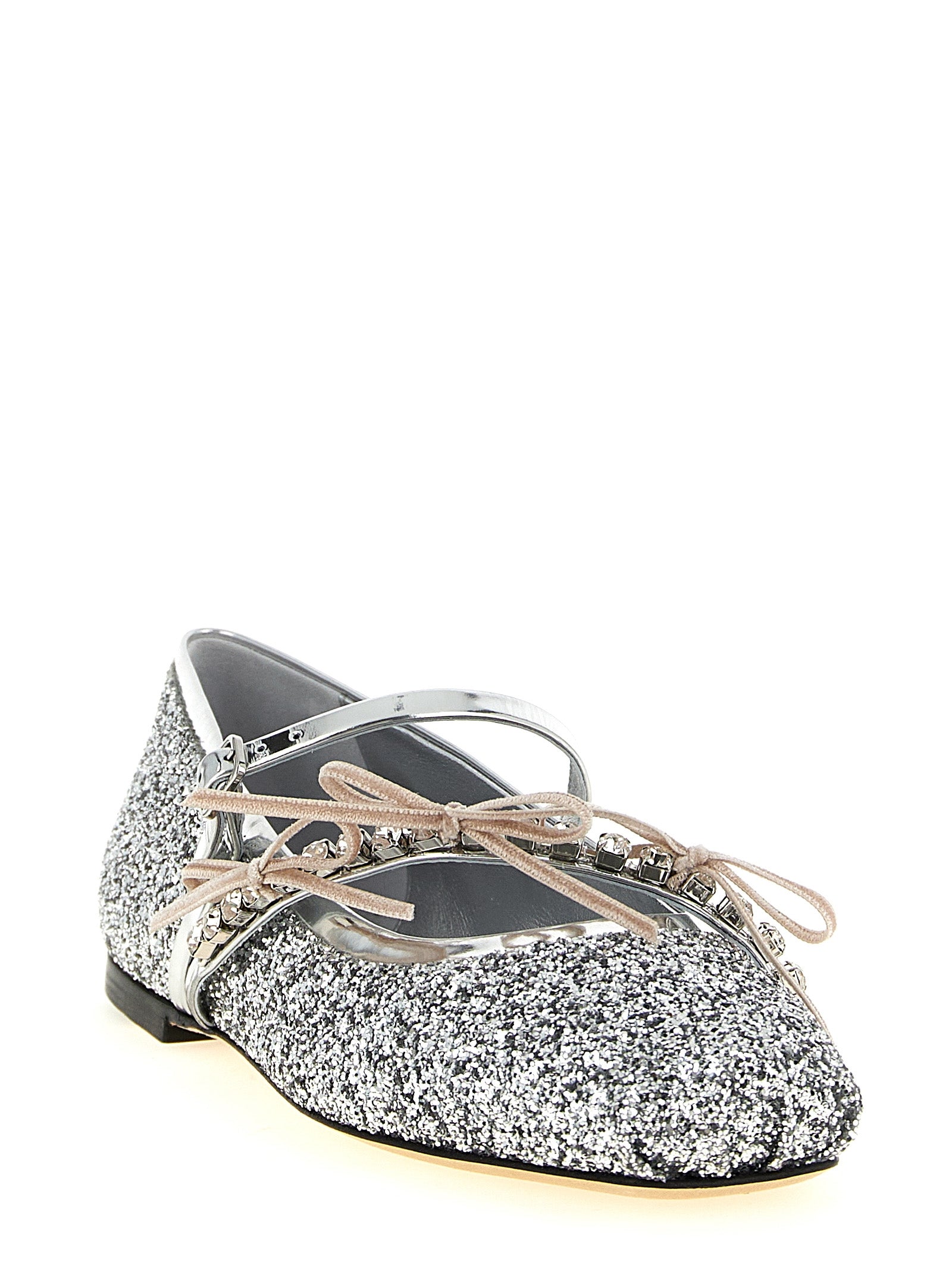 Jimmy Choo Silver Tencel Ballet Women's Flats