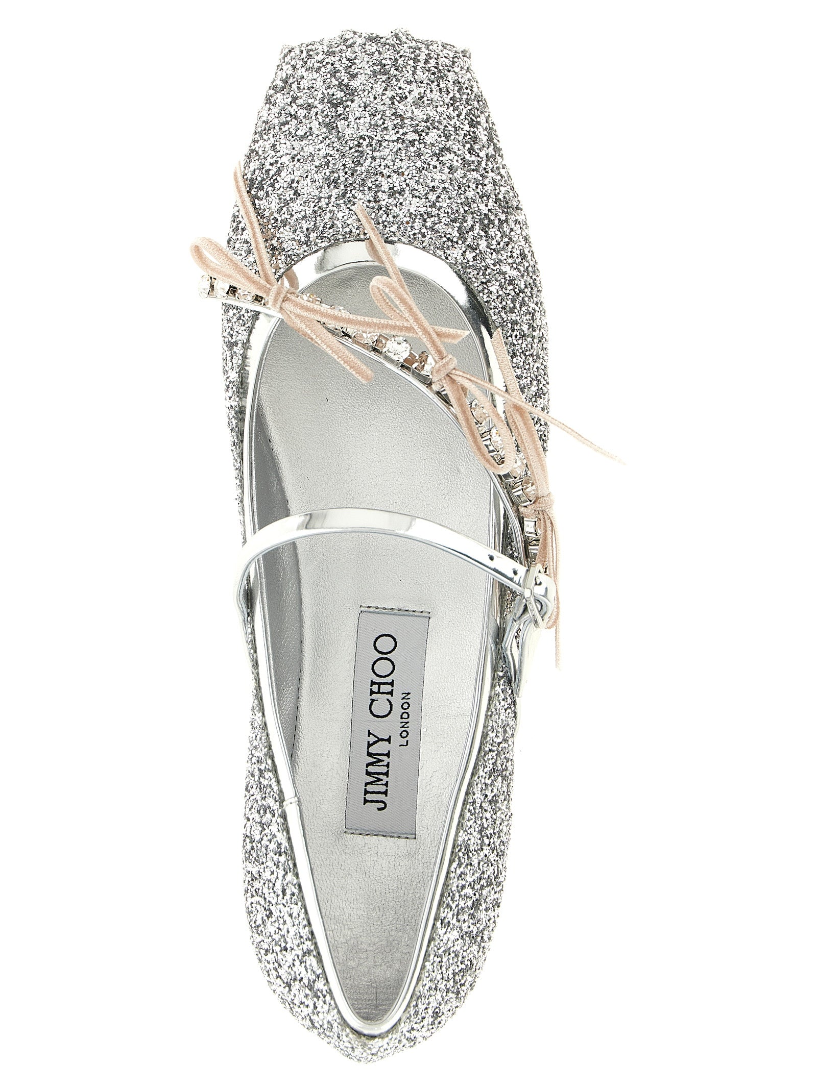 Jimmy Choo Silver Tencel Ballet Women's Flats