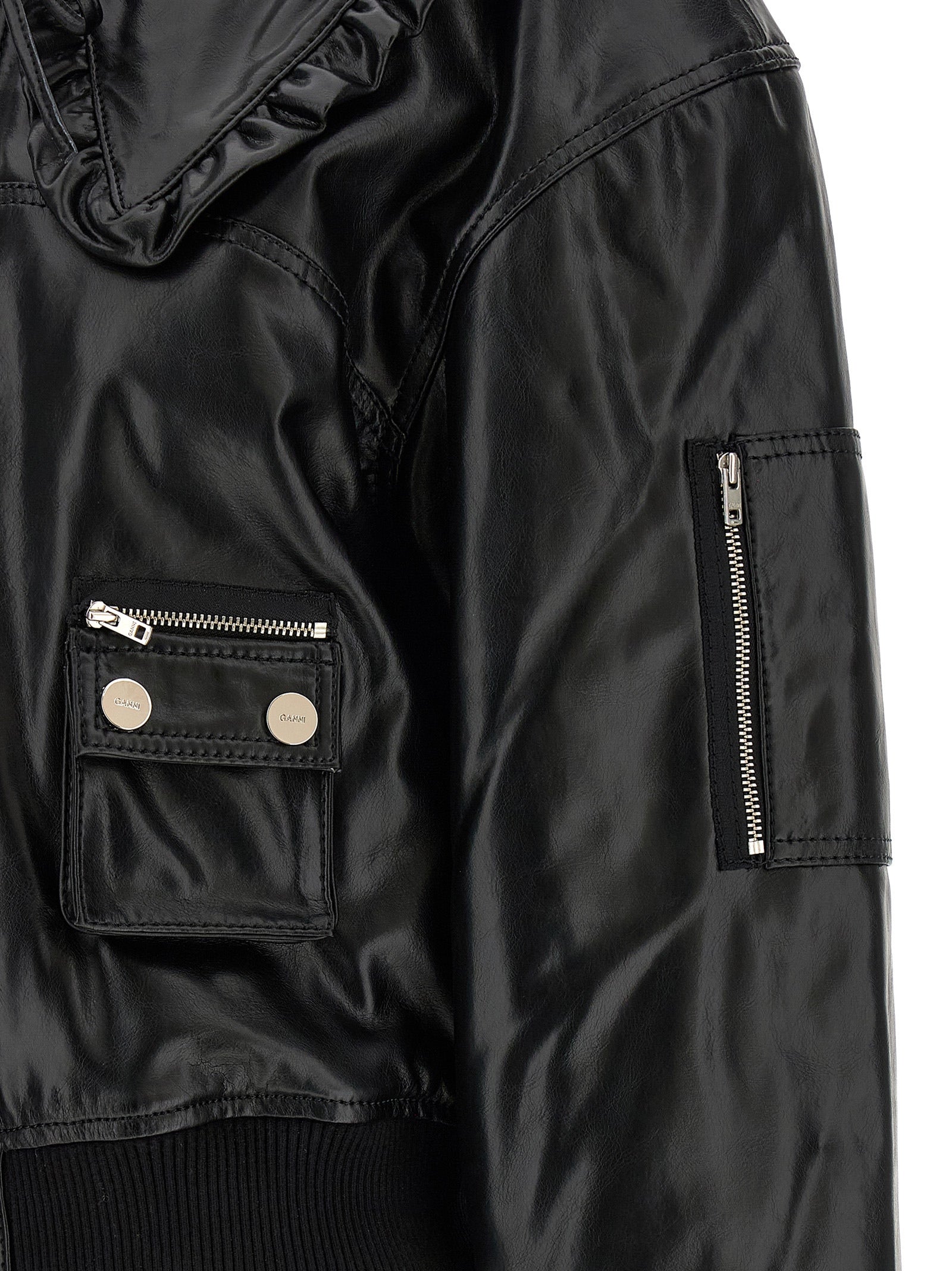 Ganni Black Leather Women's Bomber