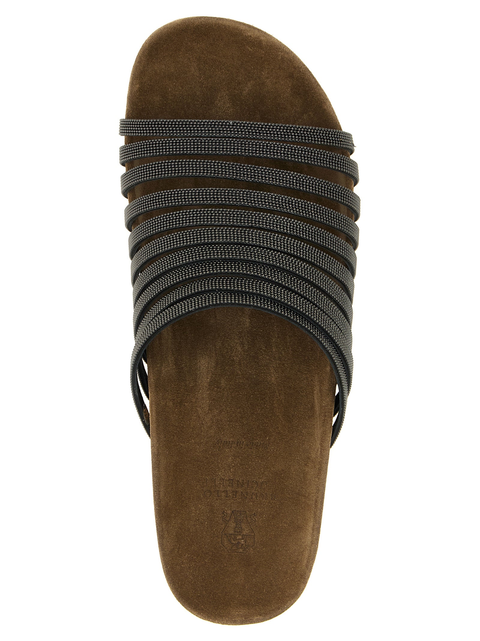 Brunello Cucinelli Black Lamb Leather Women's Slides