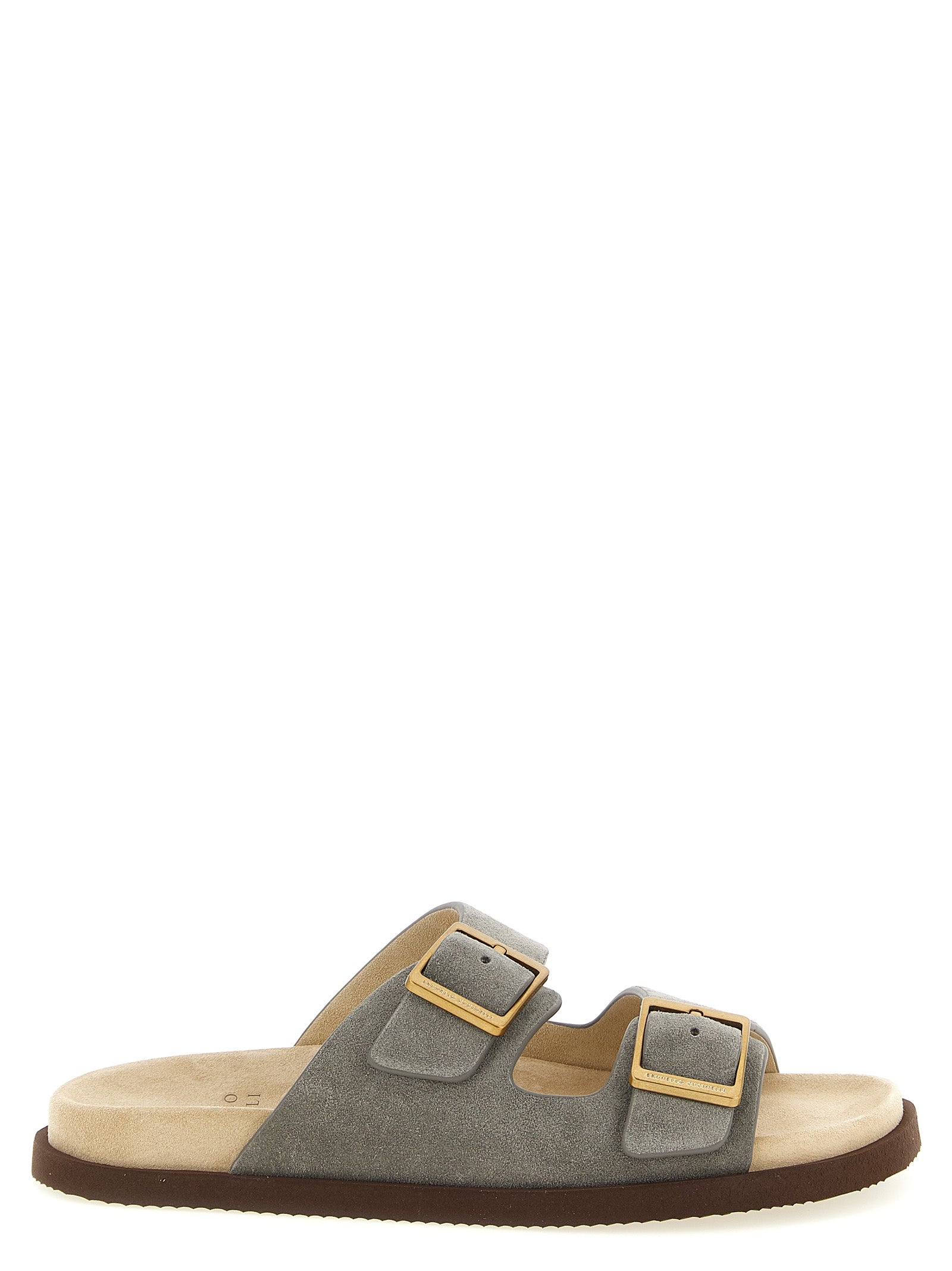 Brunello Cucinelli Gray Calfskin Men's Slides