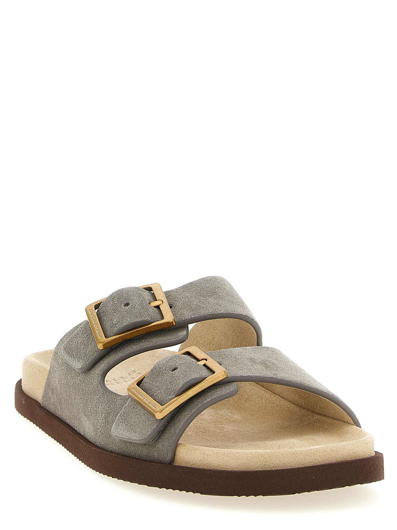 Brunello Cucinelli Gray Calfskin Men's Slides