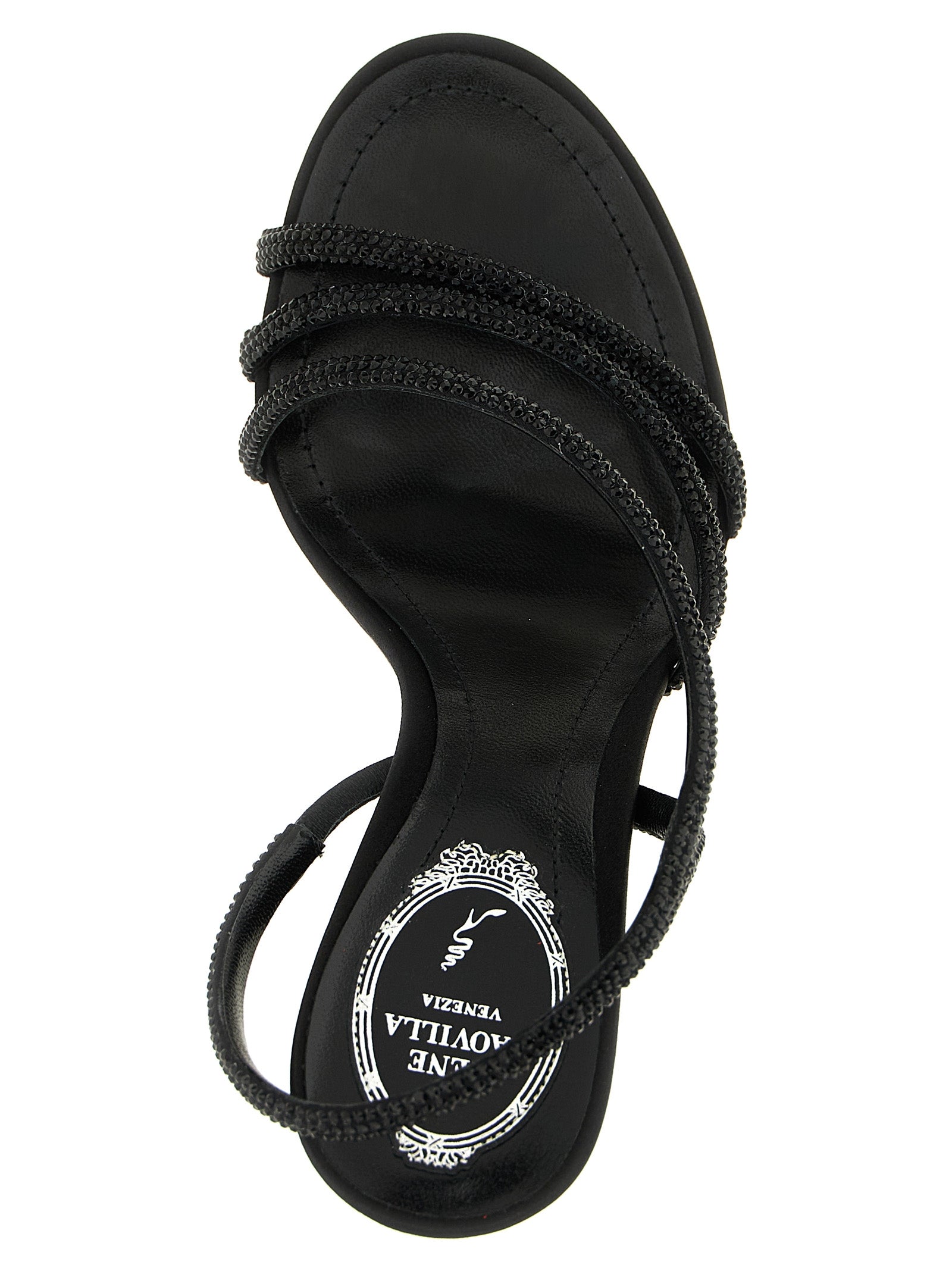 RENE CAOVILLA Black Viscose Stiletto Heel Women's Sandals