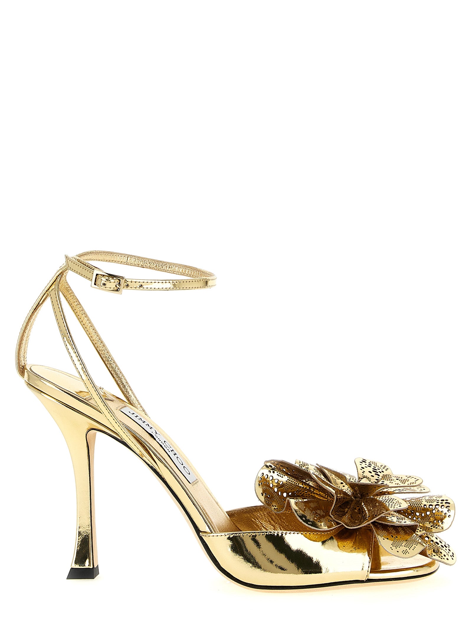 Jimmy Choo Gold Leather Stiletto Heel Women's Sandals
