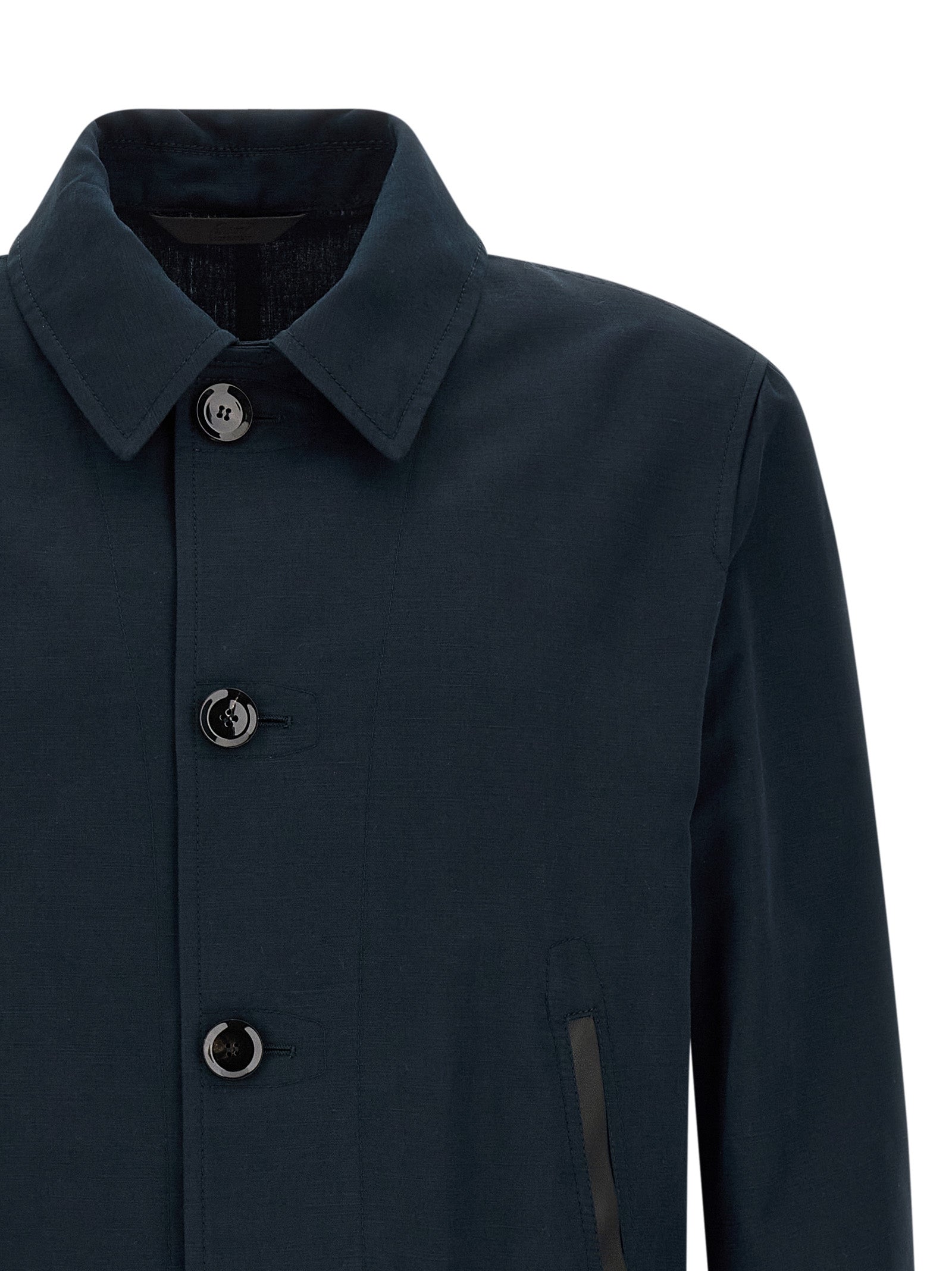 Brioni Blue Linen Full-Length Men's Jacket