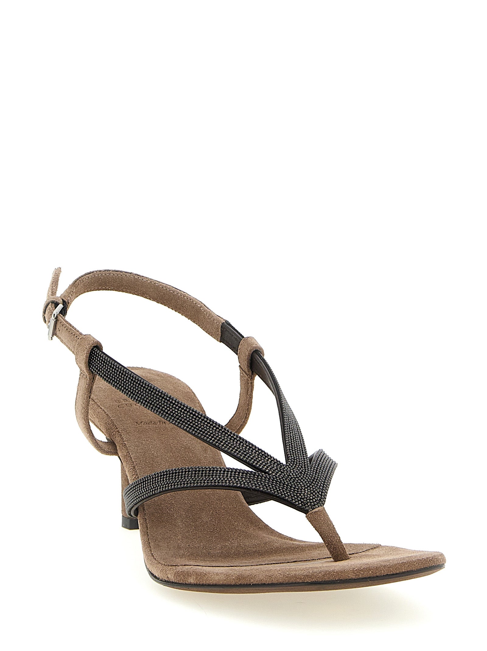 Brunello Cucinelli Beige Lamb Leather Flat Women's Sandals