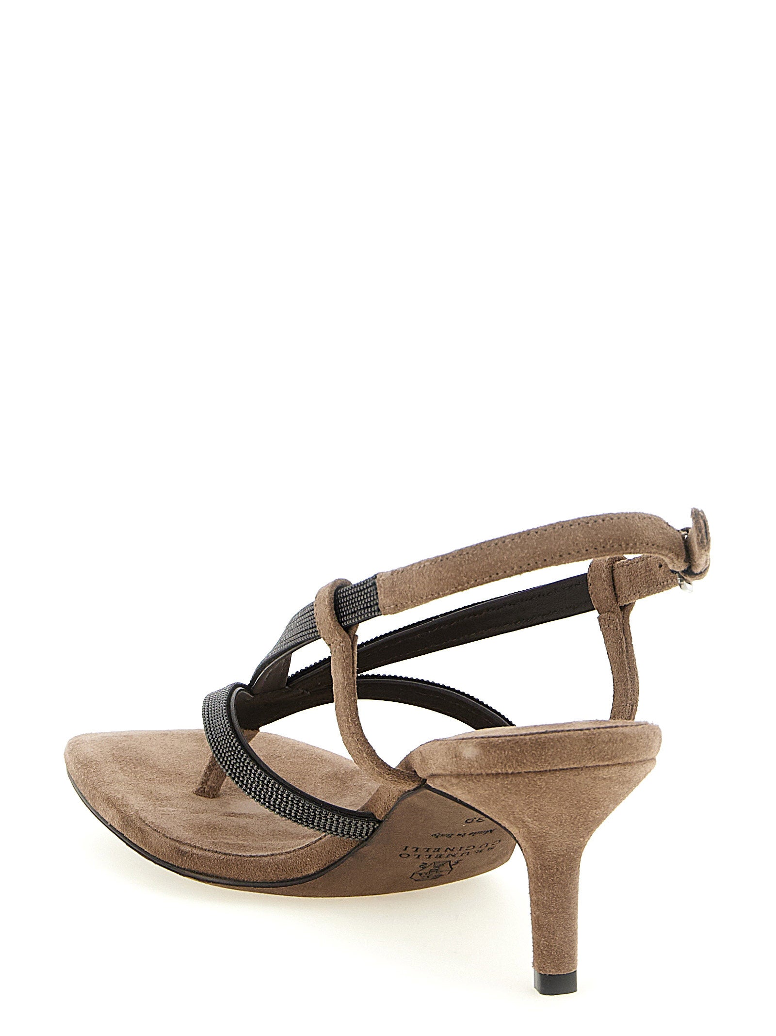 Brunello Cucinelli Beige Lamb Leather Flat Women's Sandals