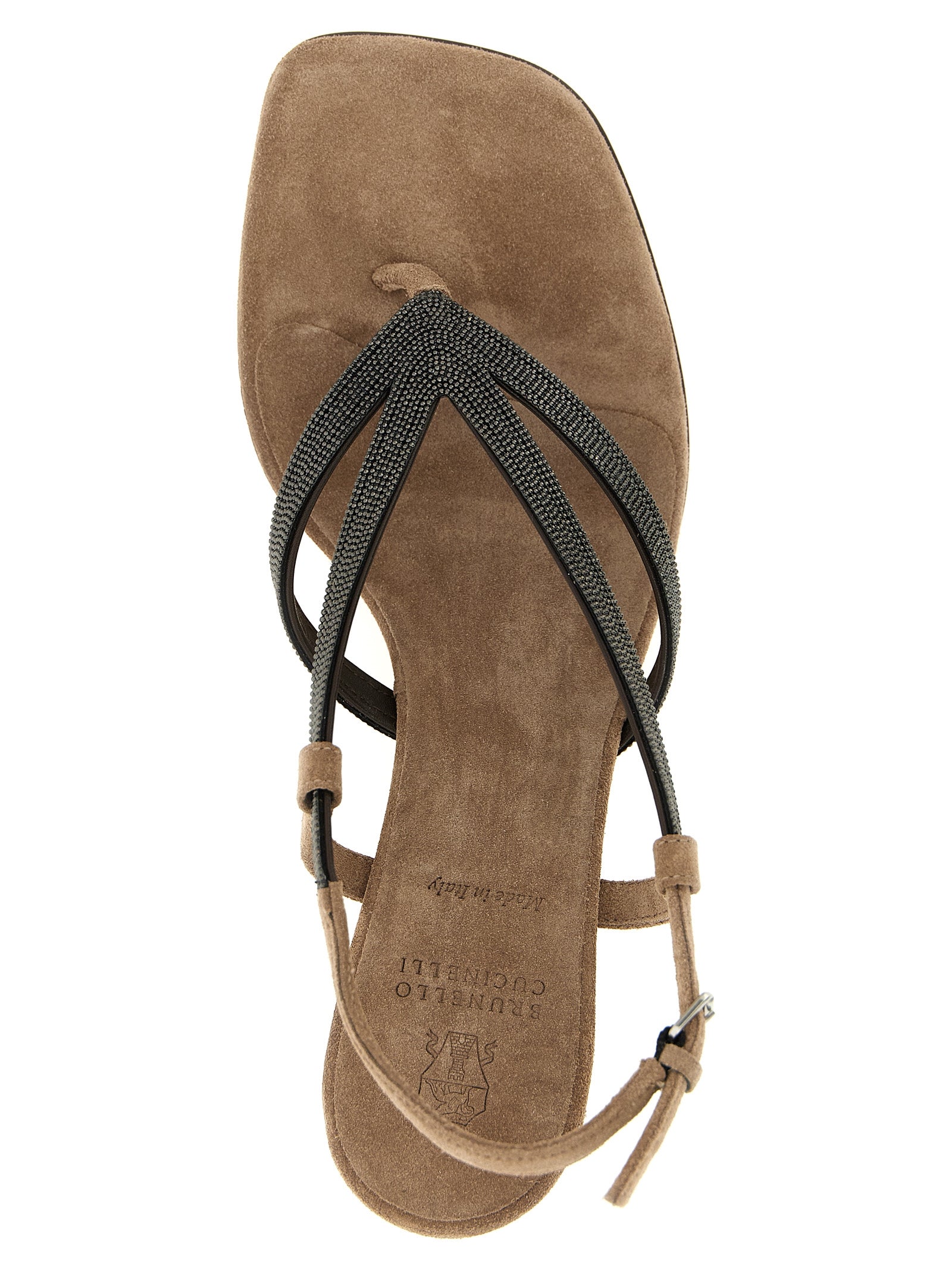 Brunello Cucinelli Beige Lamb Leather Flat Women's Sandals