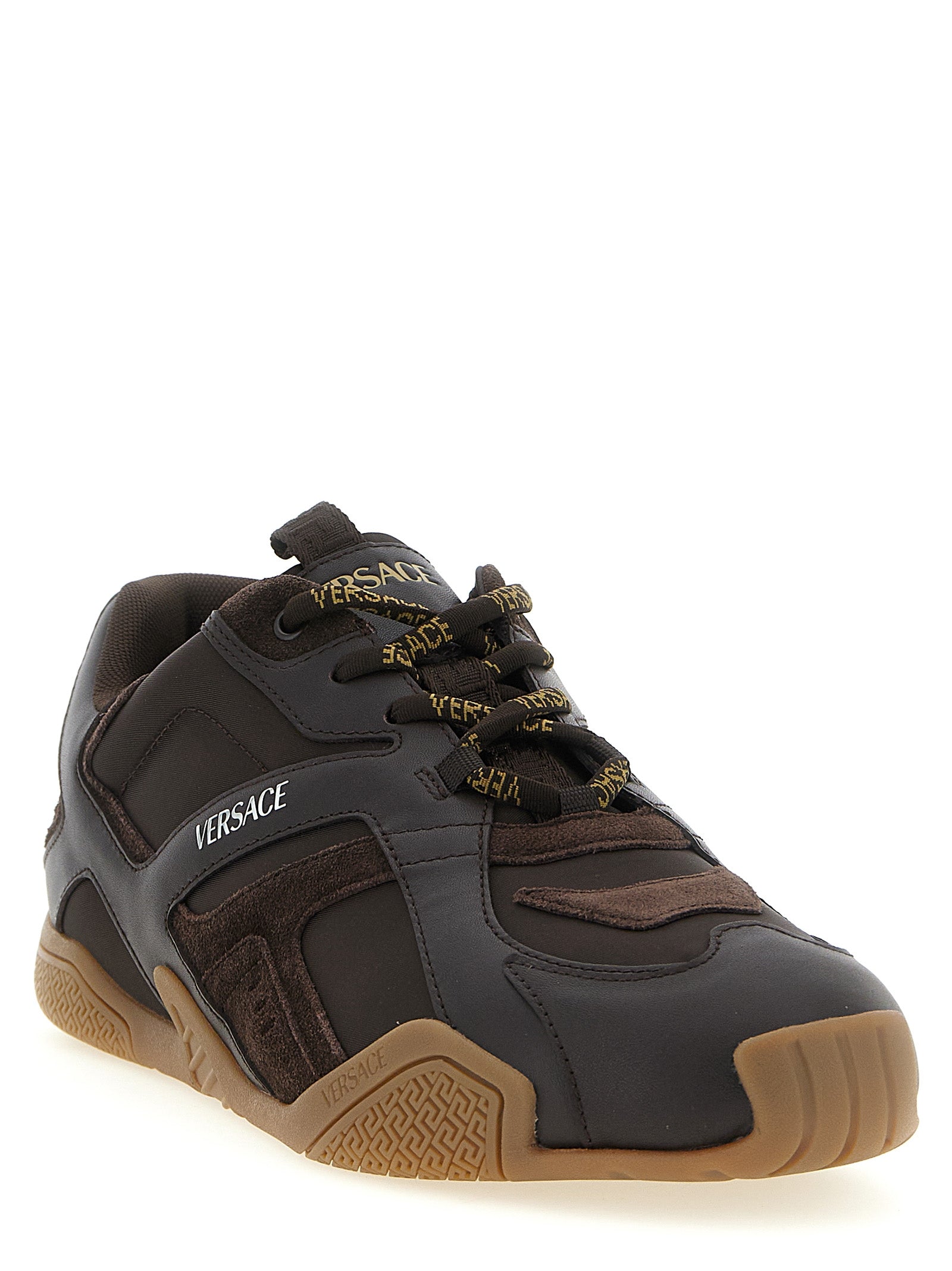 Versace Brown Calfskin Athletic Men's Sneakers