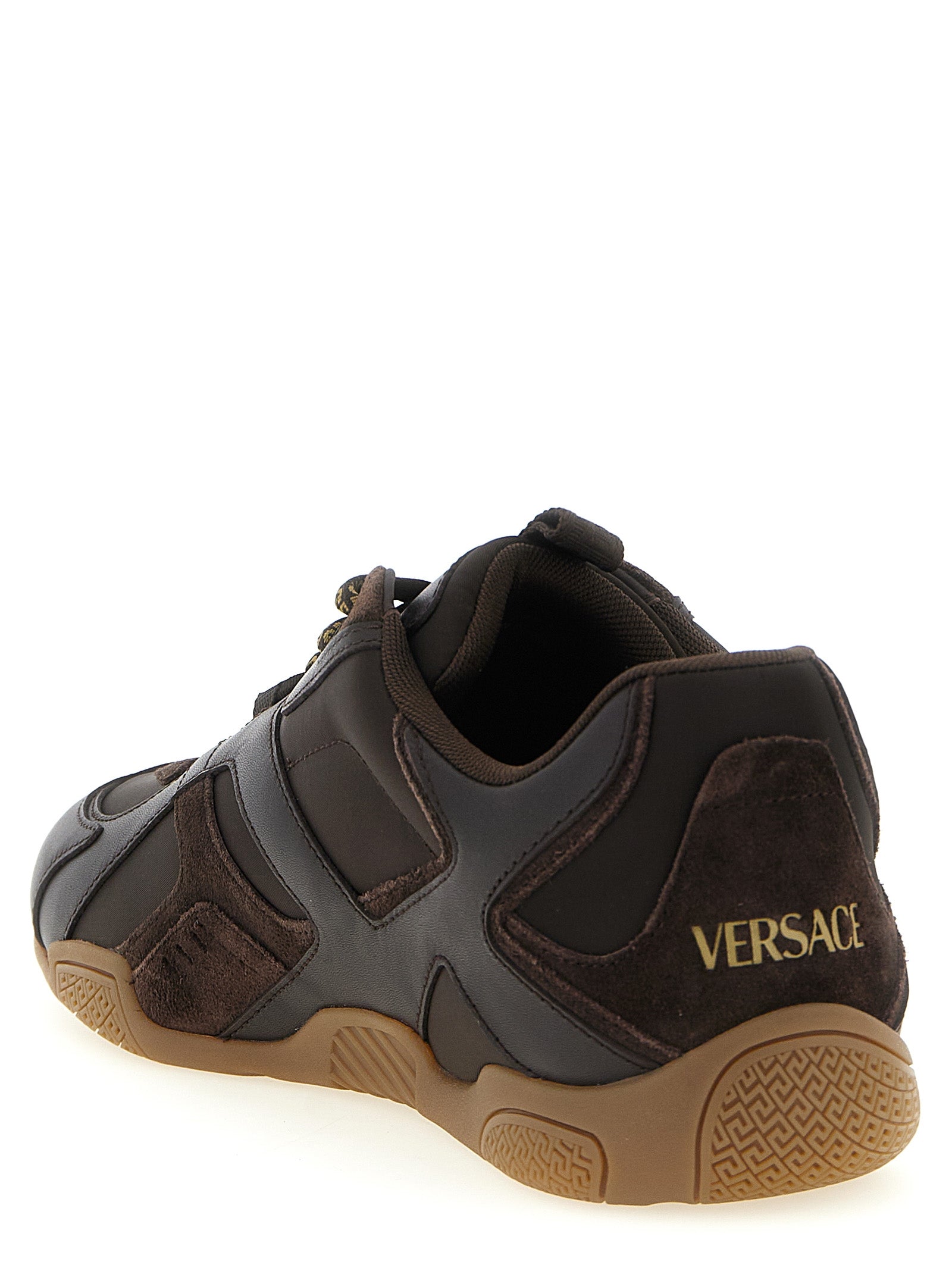 Versace Brown Calfskin Athletic Men's Sneakers