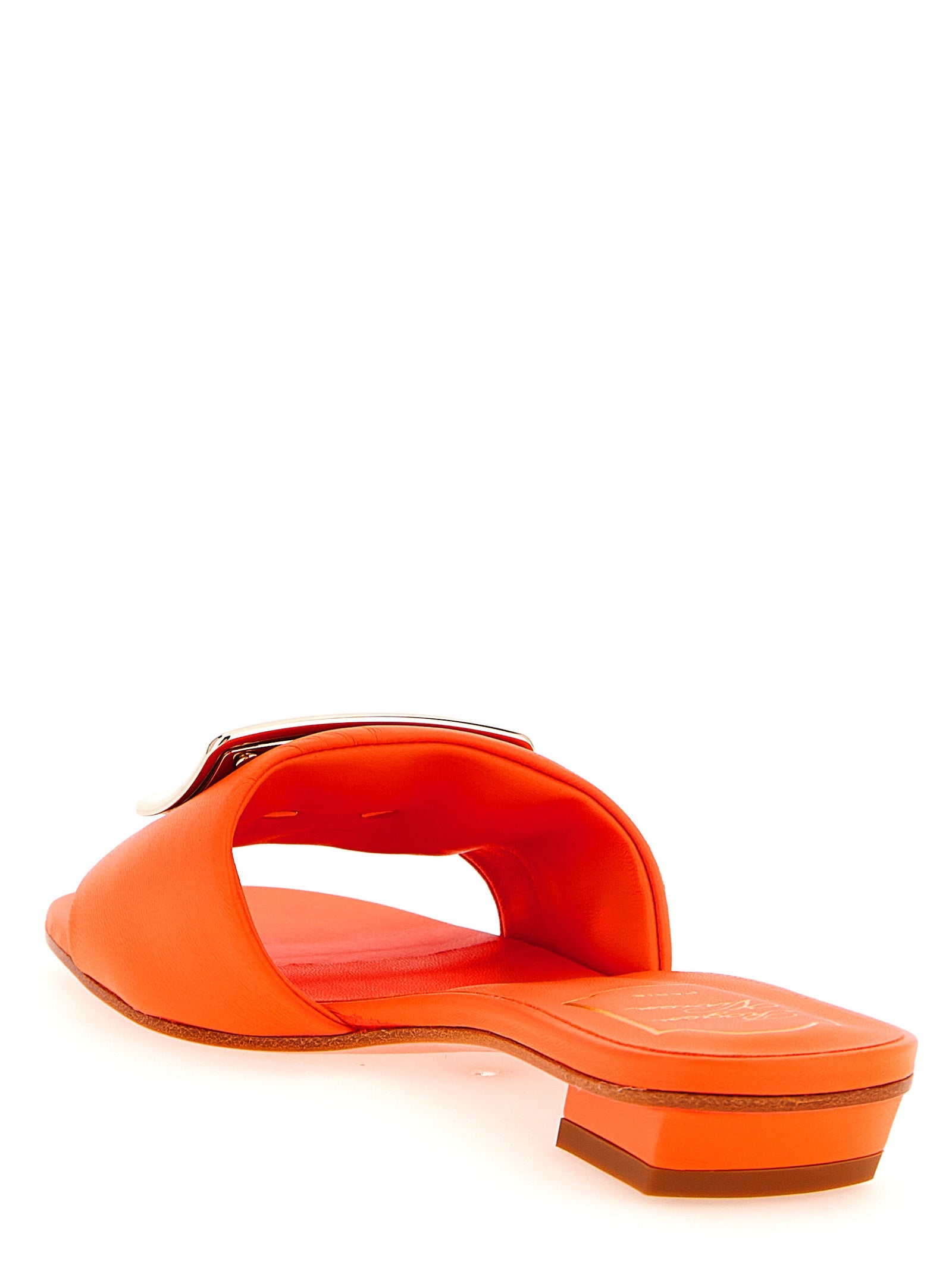 Roger Vivier Orange Lamb Leather Mid Heel Women's Pumps