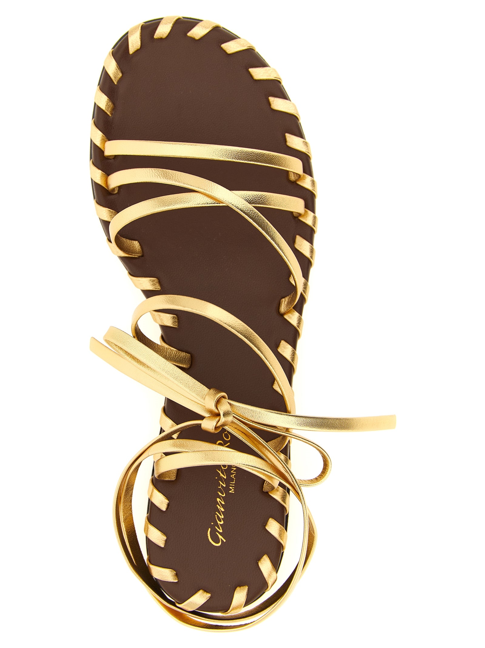 Gianvito Rossi Gold Lamb Leather Flat Women's Sandals