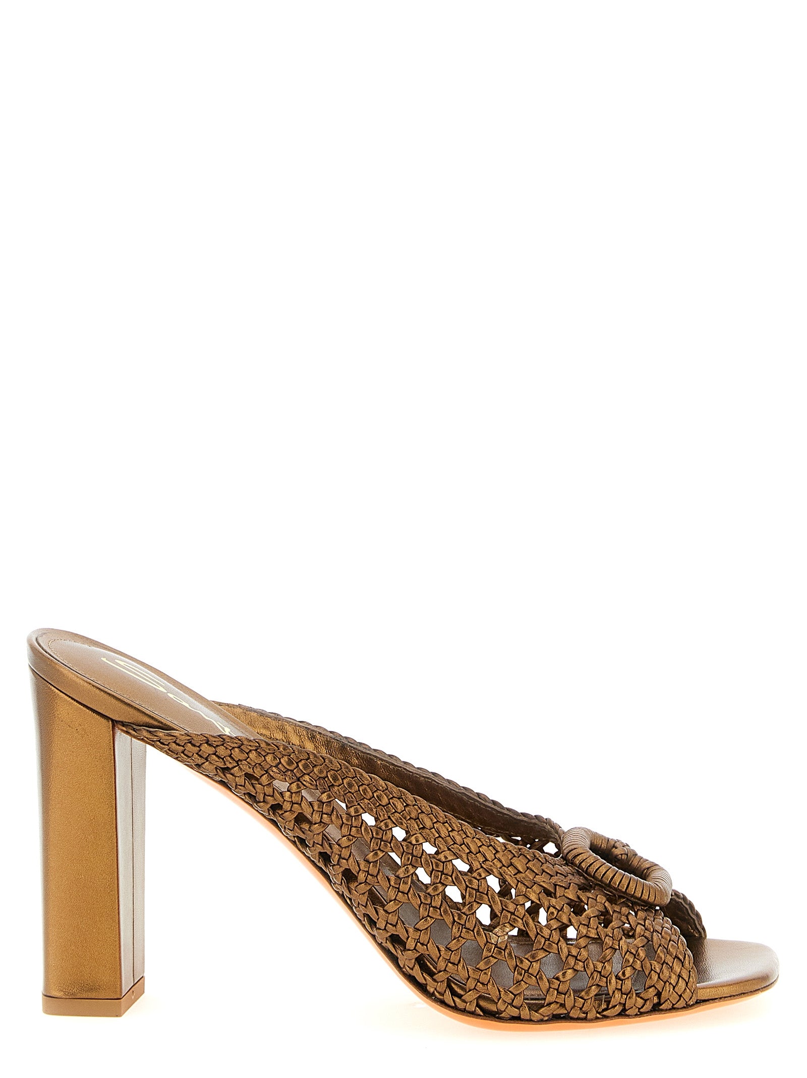 Santoni Gold Lamb Leather Stiletto Heel Women's Sandals