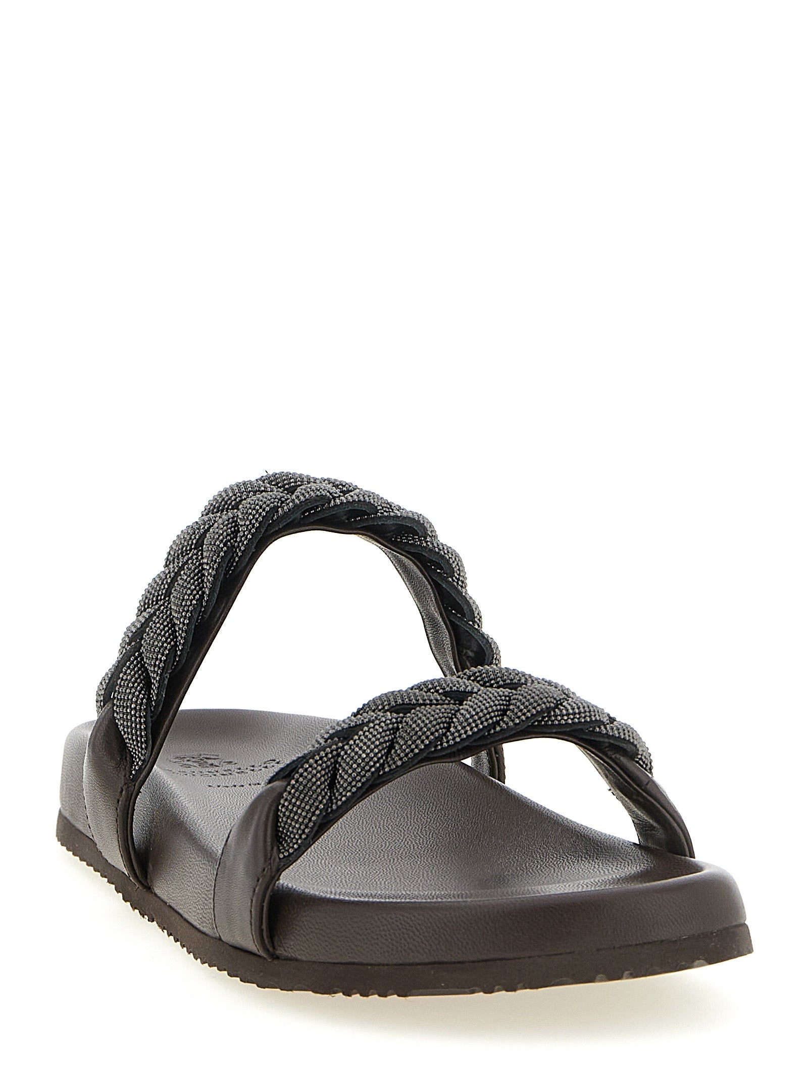 Brunello Cucinelli Brown Leather Women's Slides