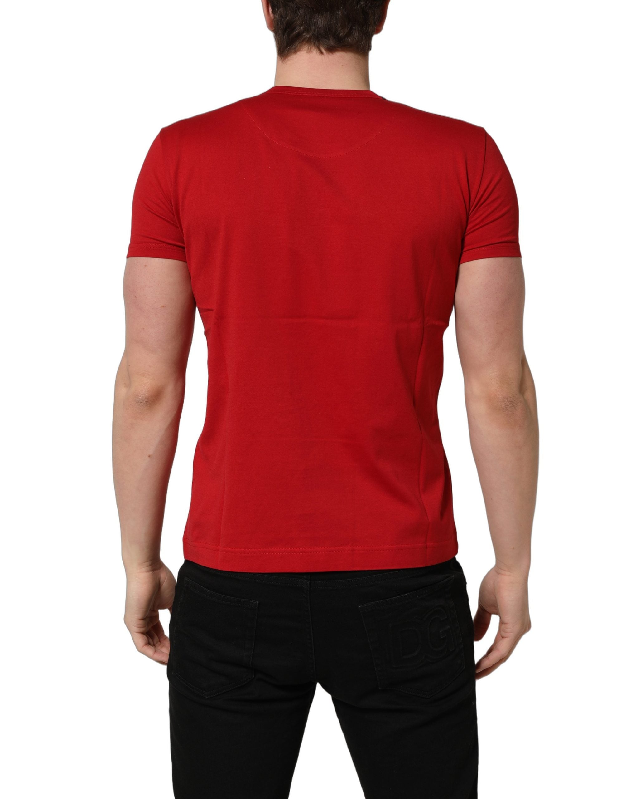 Dolce & Gabbana Red Goodluck 2023 Cotton Crew Neck Men's T-shirt