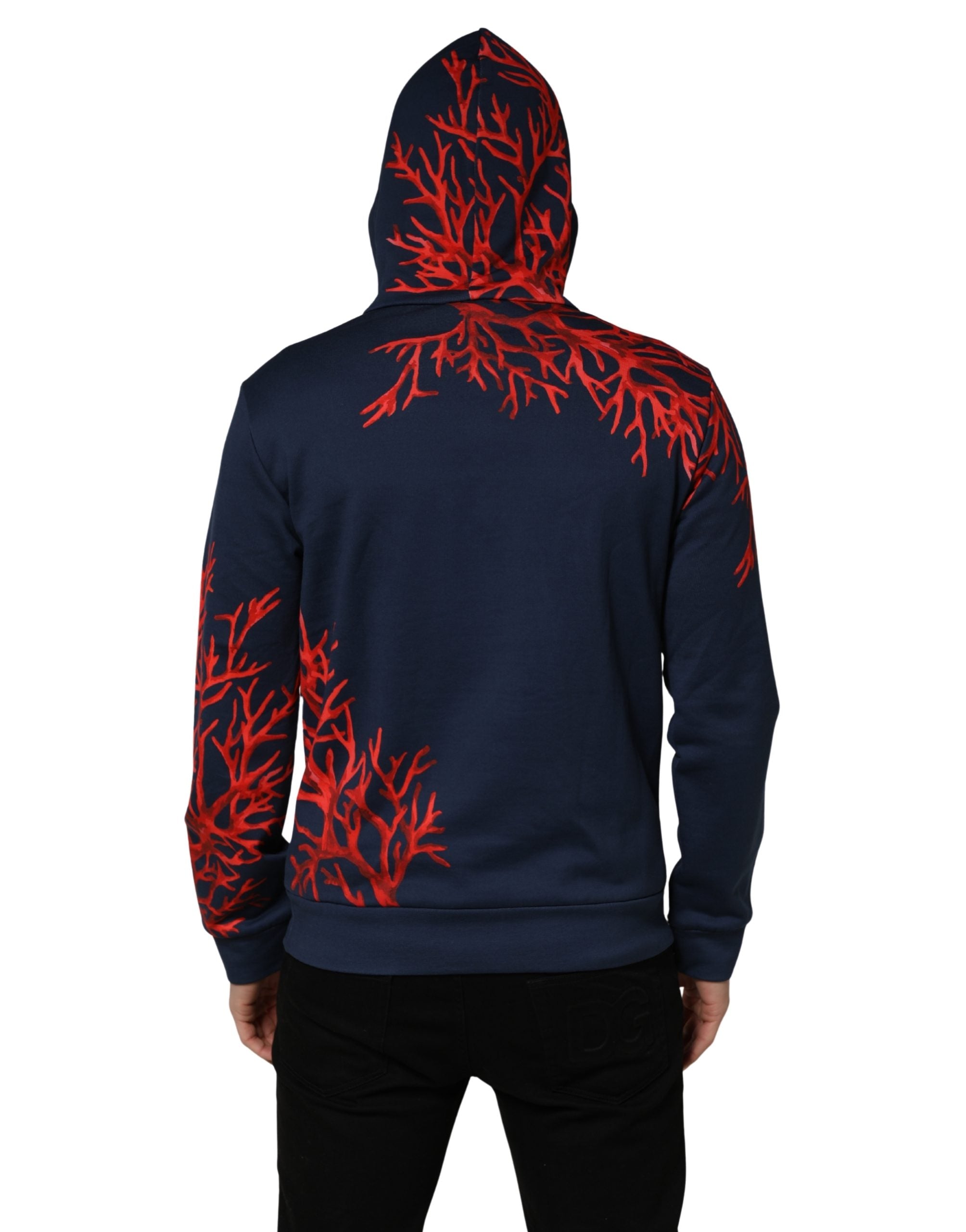 Dolce & Gabbana Blue Cotton Coral Logo Hooded Sweatshirt Men's Sweater