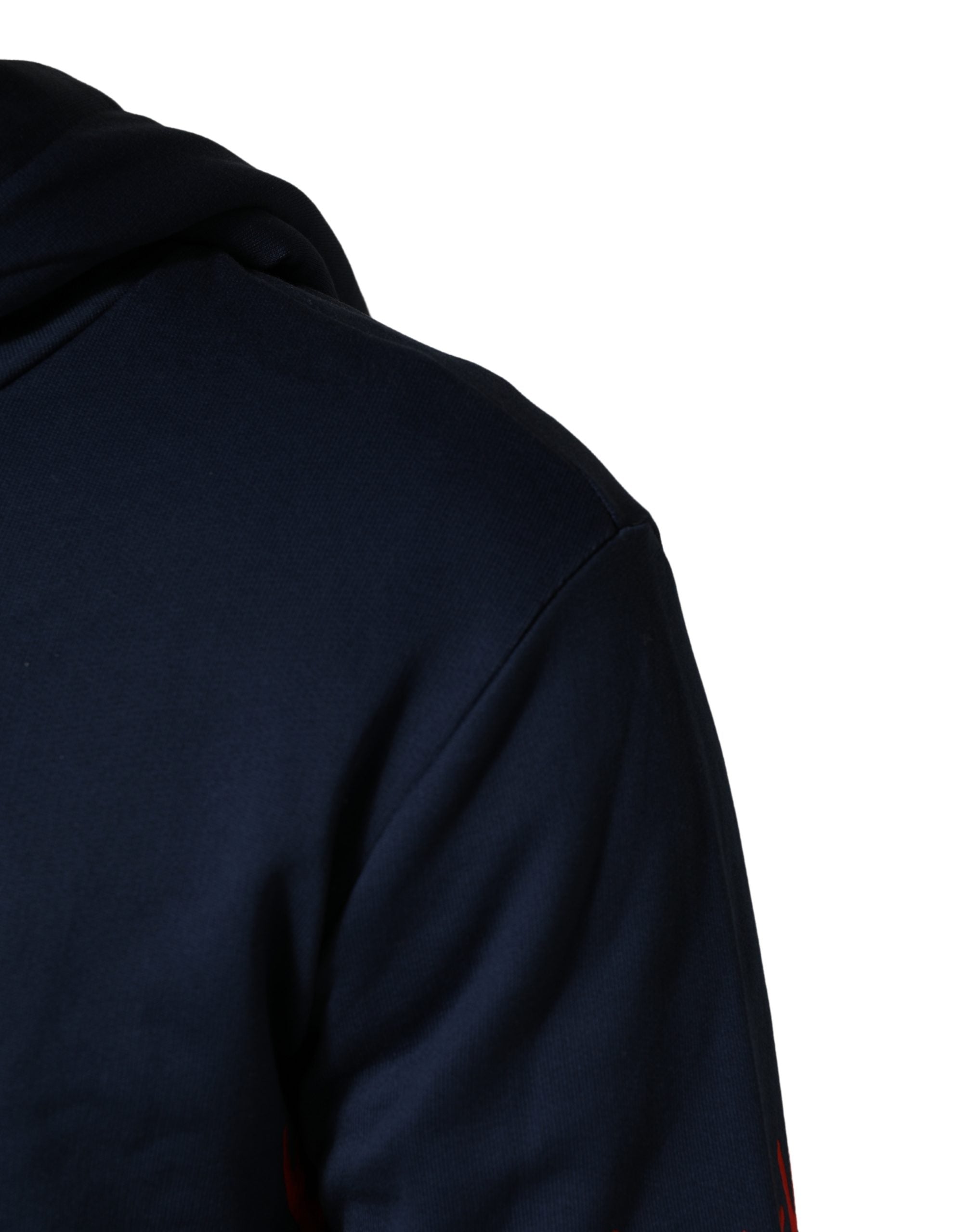 Dolce & Gabbana Blue Cotton Coral Logo Hooded Sweatshirt Men's Sweater