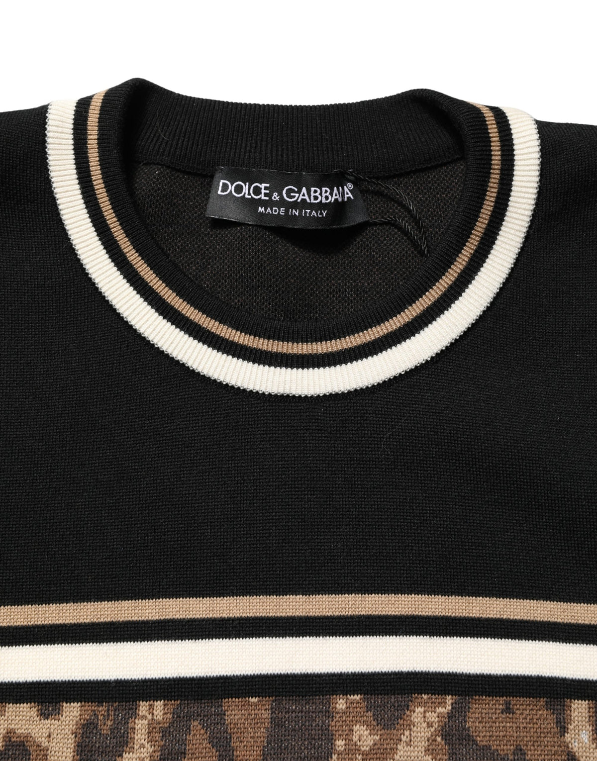 Dolce & Gabbana Black Leopard Wool Crew Neck Men Pullover Men's Sweater