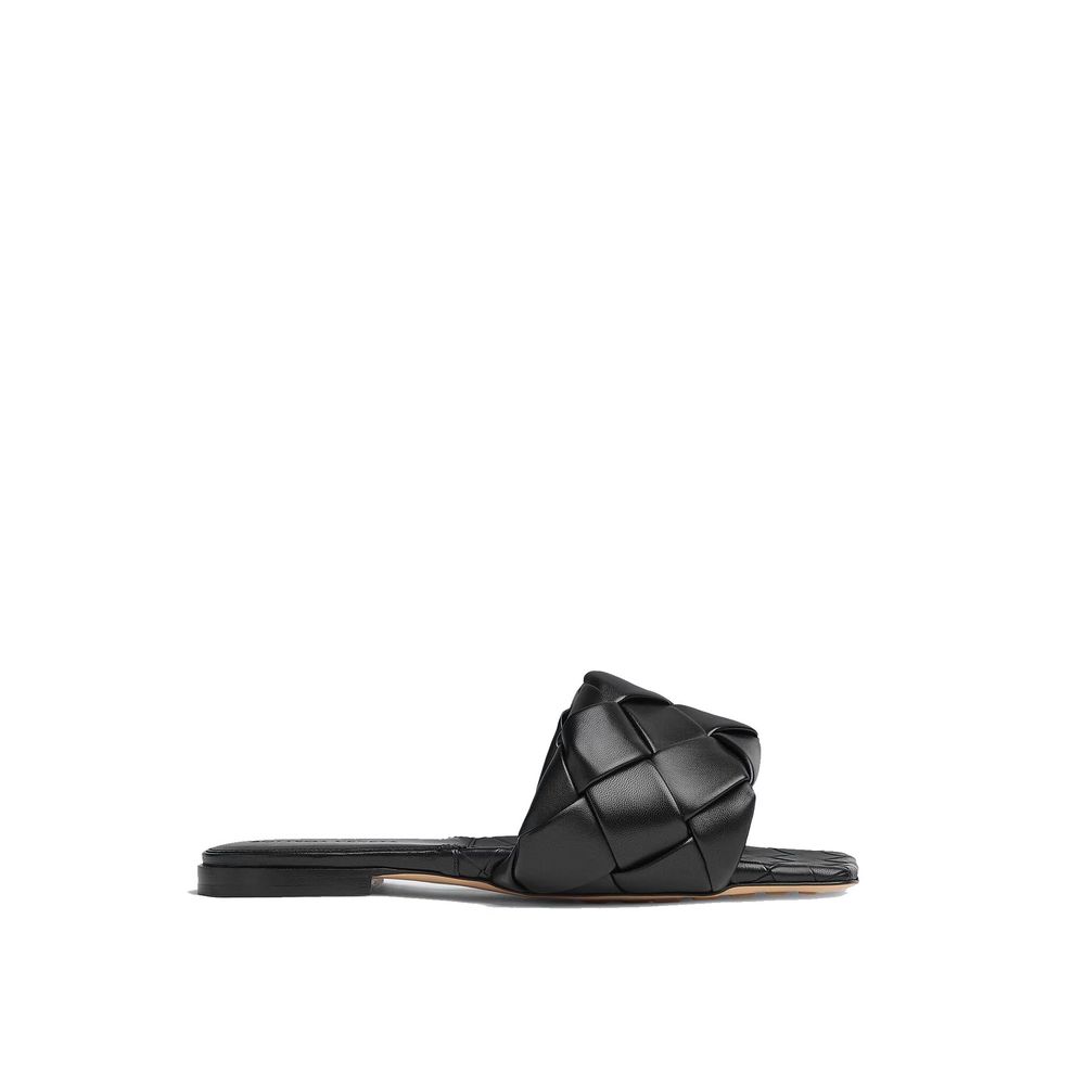 Bottega Veneta Black Lamb Leather Flat Women's Sandals