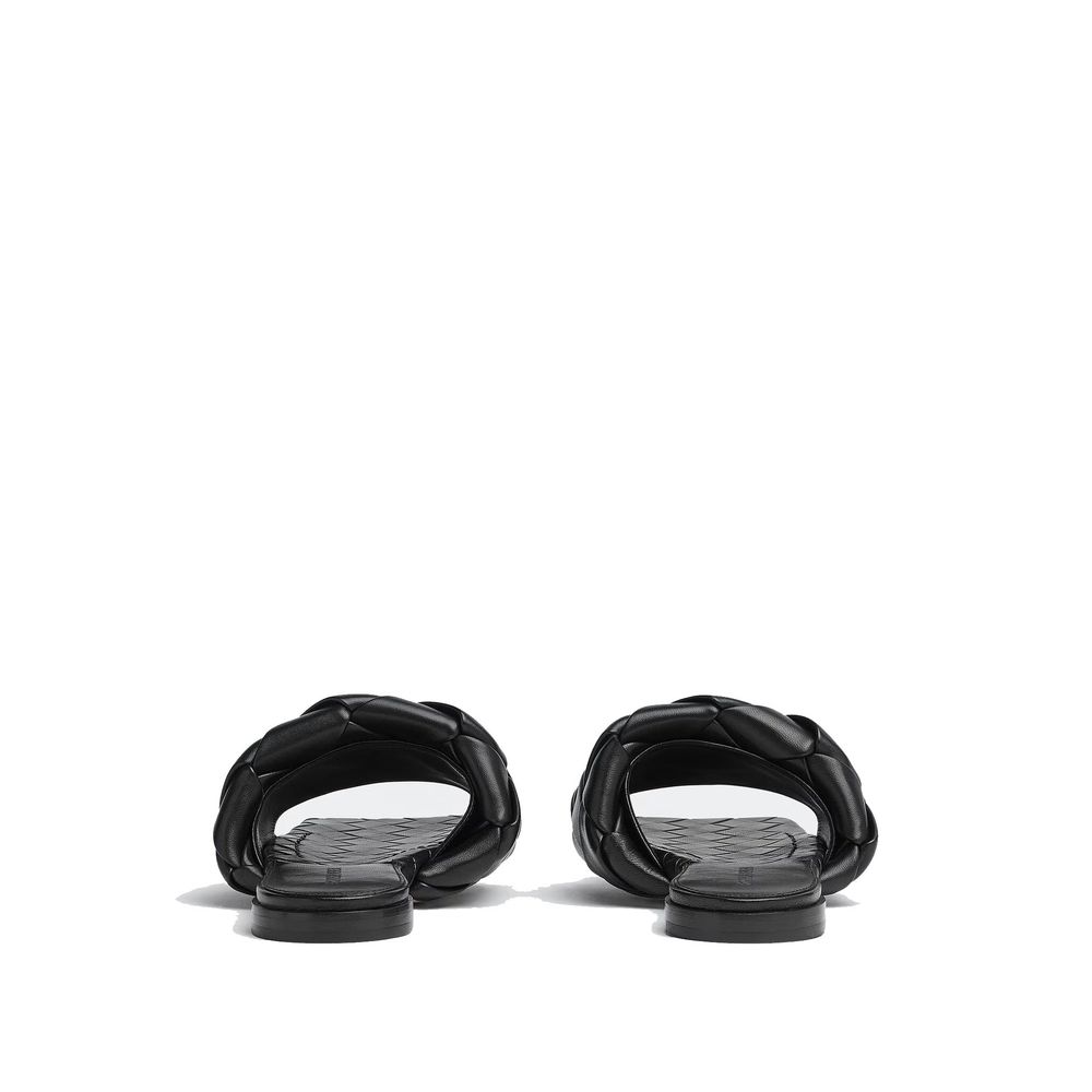 Bottega Veneta Black Lamb Leather Flat Women's Sandals