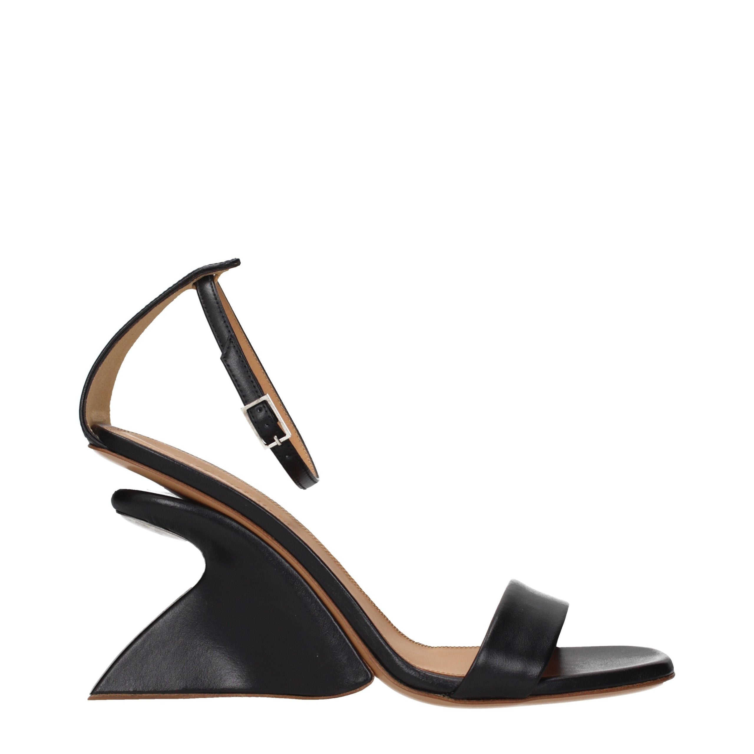 Off-White Black Leather Stiletto Heel Women's Sandals