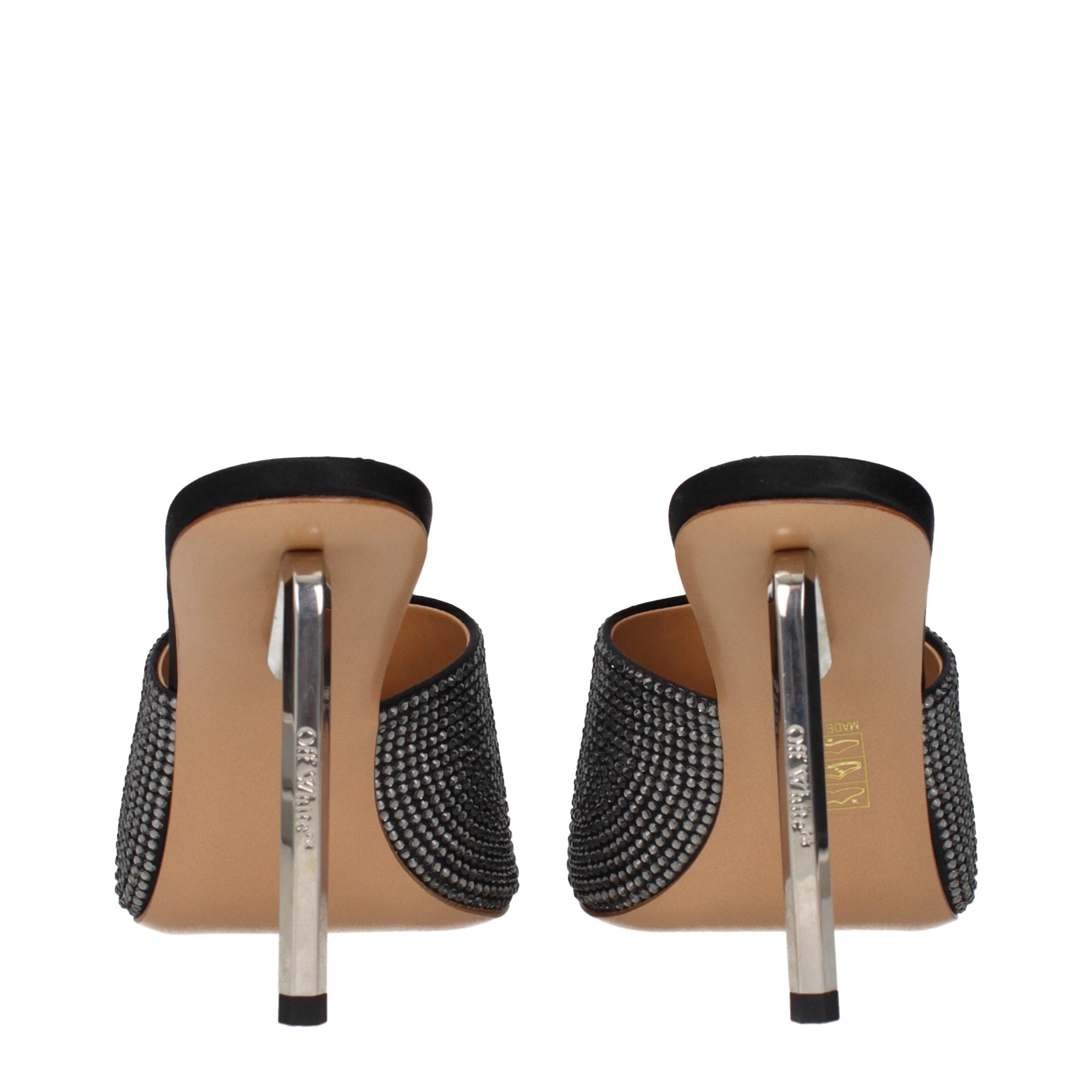 Off-White Black Satin Stiletto Heel Women's Sandals