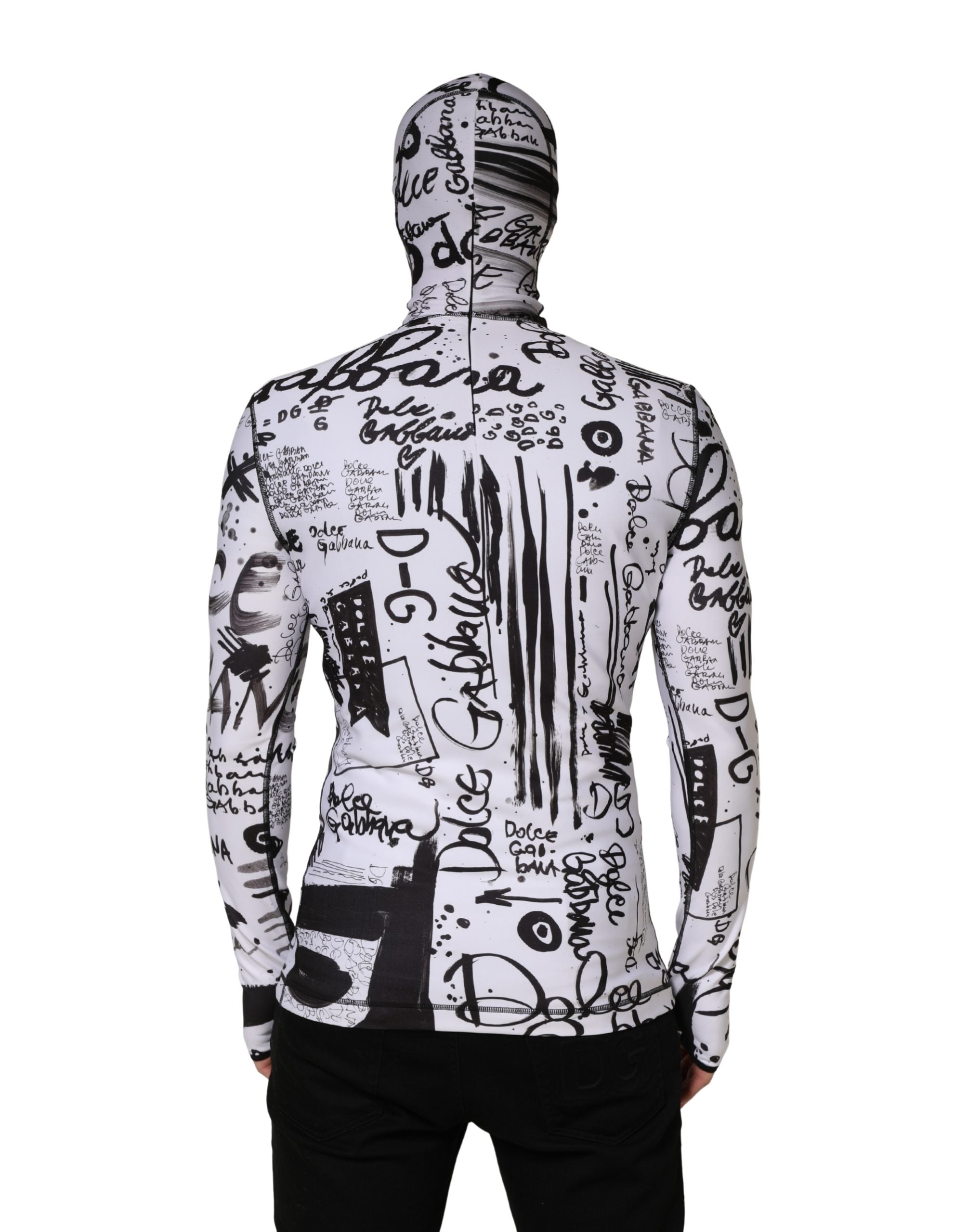 Dolce & Gabbana White Jersey Graffiti Print Balaclava Hood Men's Sweater
