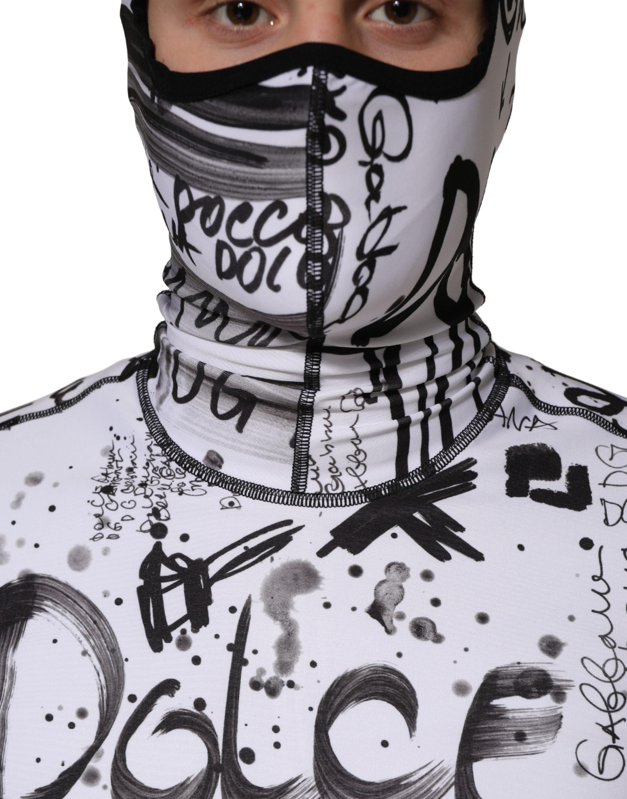 Dolce & Gabbana White Jersey Graffiti Print Balaclava Hood Men's Sweater