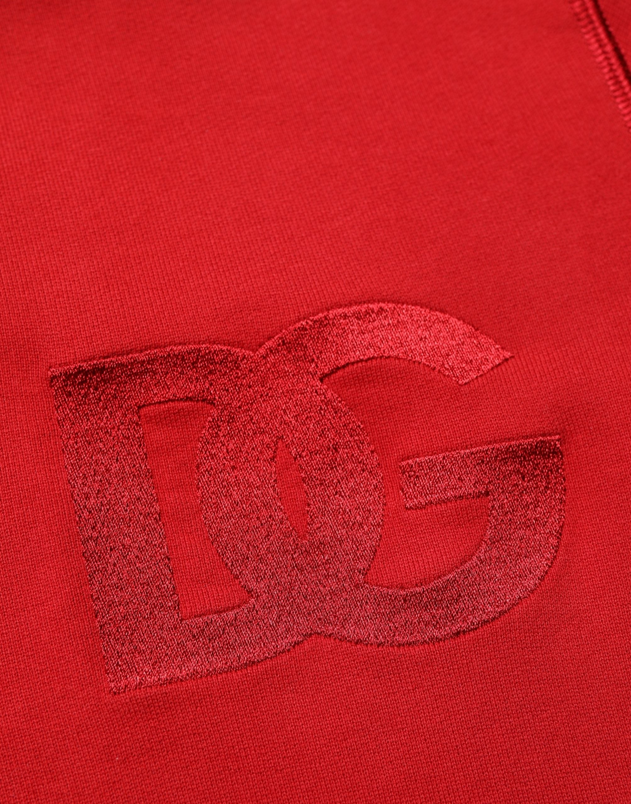 Dolce & Gabbana Red Embroidered Logo Hooded Full Zip Men's Sweater