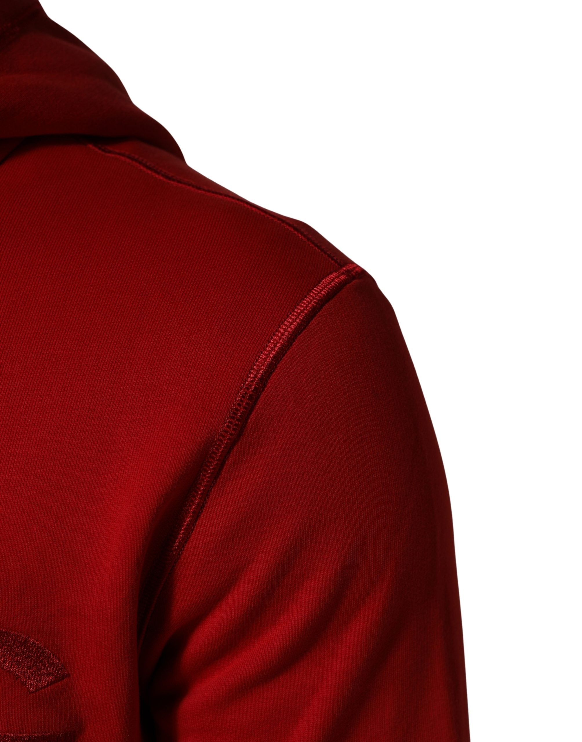 Dolce & Gabbana Red Embroidered Logo Hooded Full Zip Men's Sweater