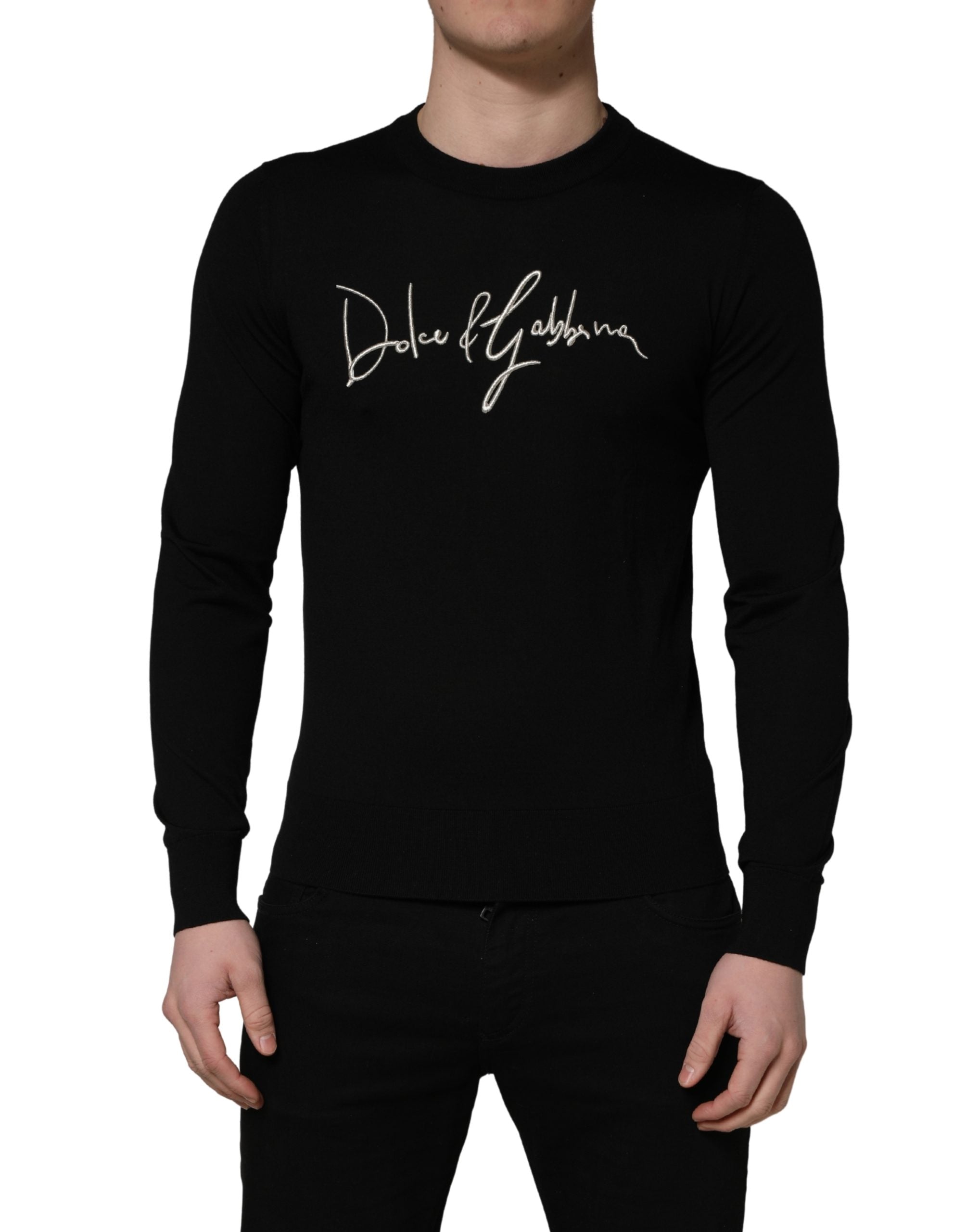 Dolce & Gabbana Black embroidered Logo Crew Neck Pullover Men's Sweater