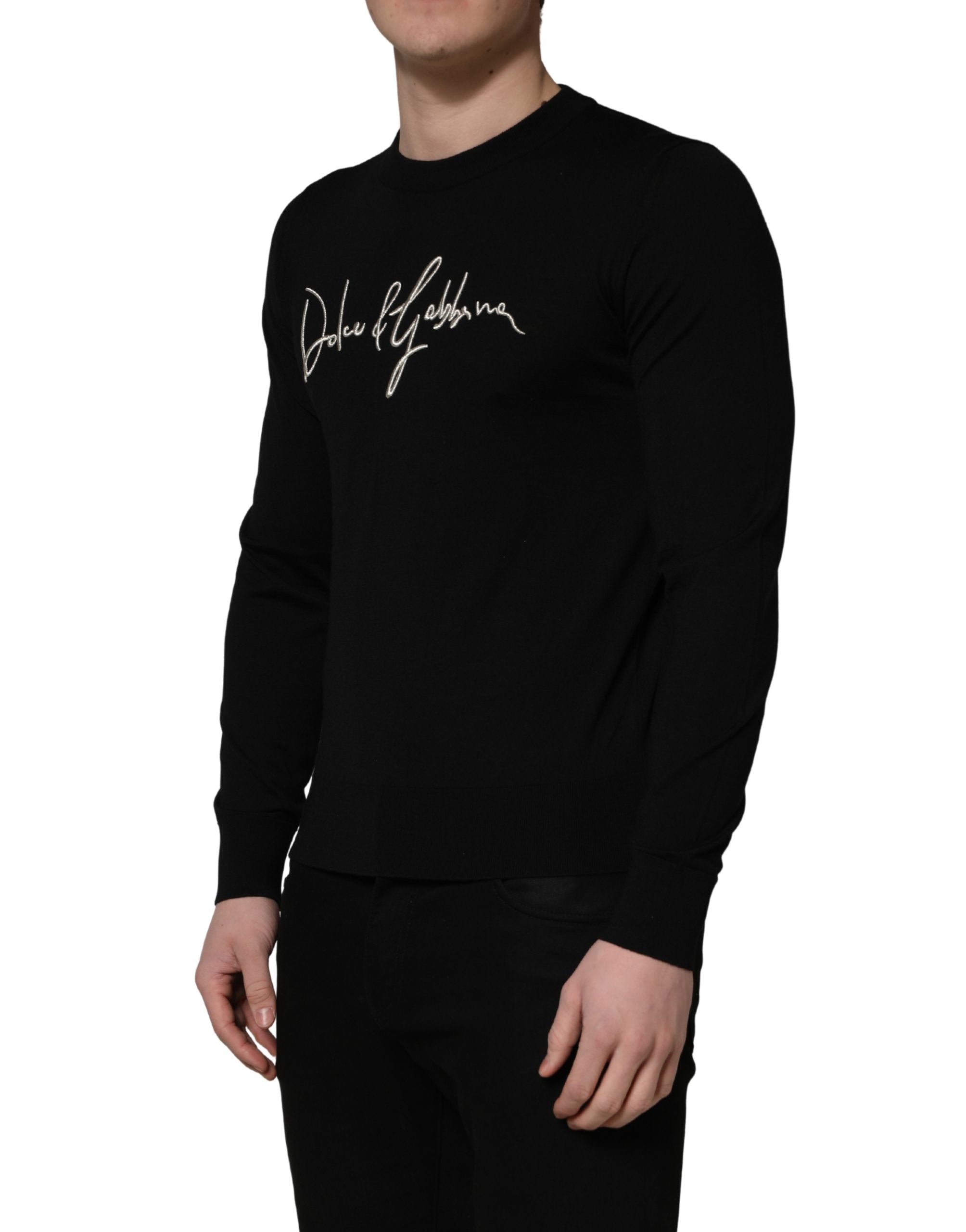 Dolce & Gabbana Black embroidered Logo Crew Neck Pullover Men's Sweater
