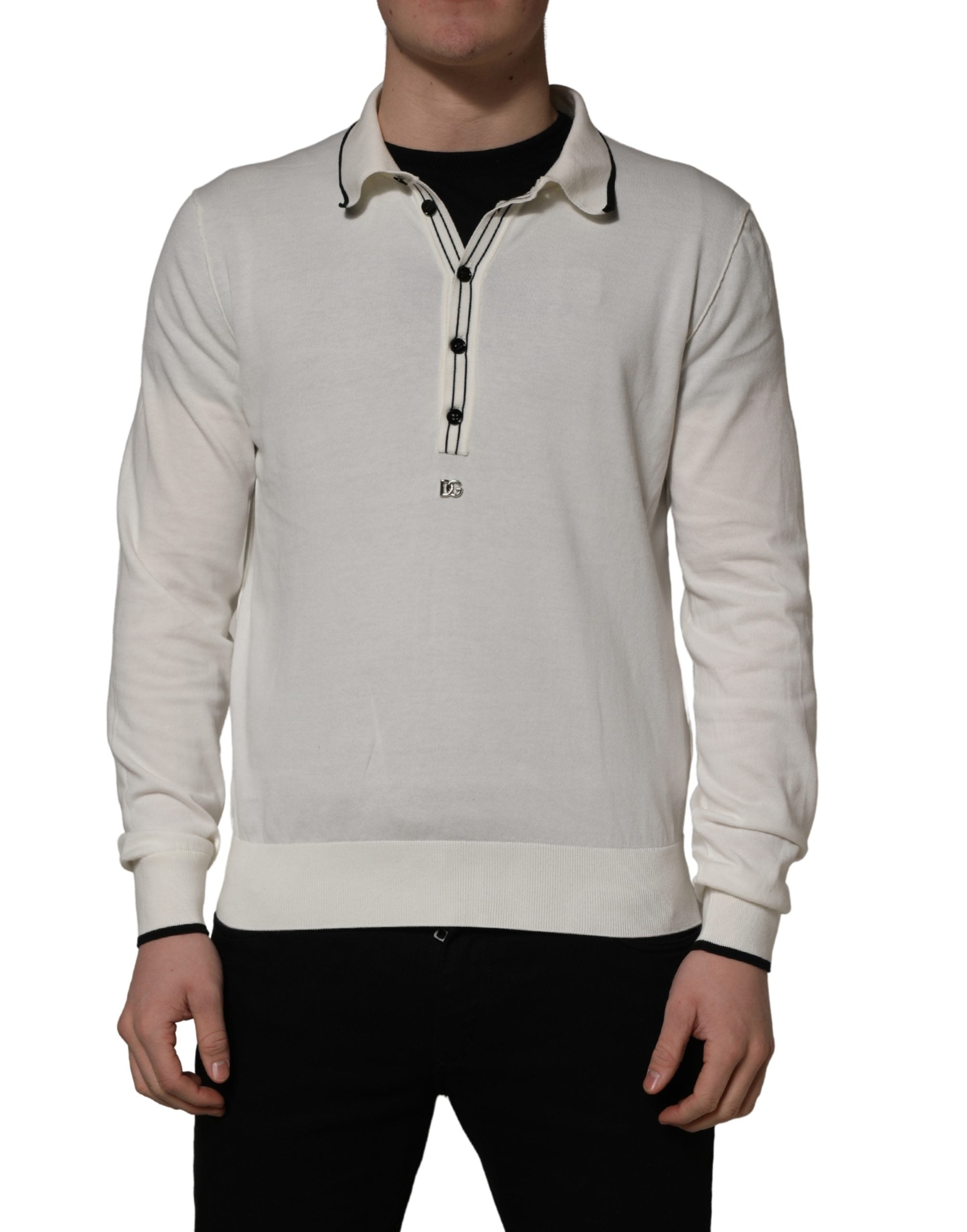Dolce & Gabbana White Cotton Blend Men Polo Pullover Men's Sweater