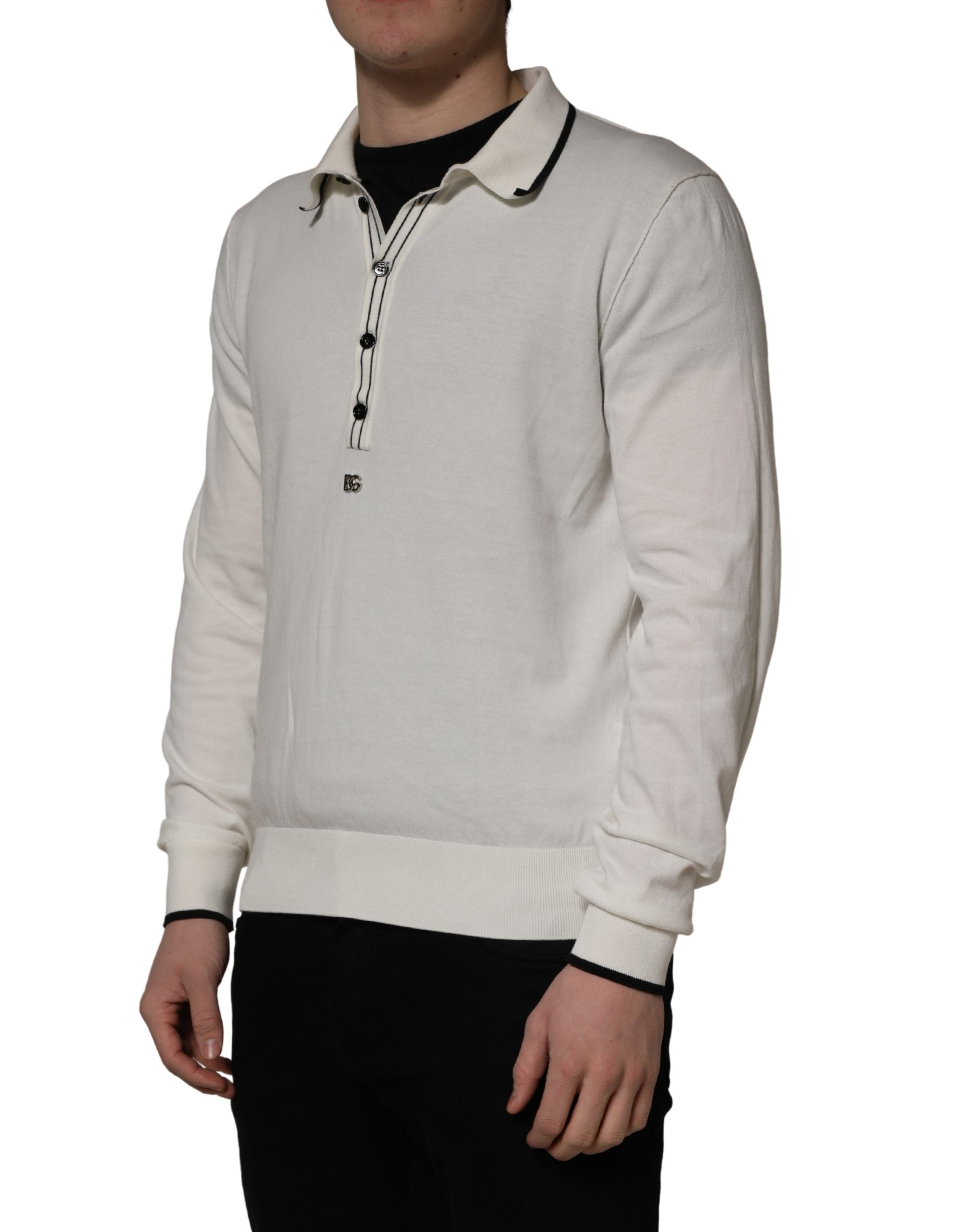 Dolce & Gabbana White Cotton Blend Men Polo Pullover Men's Sweater