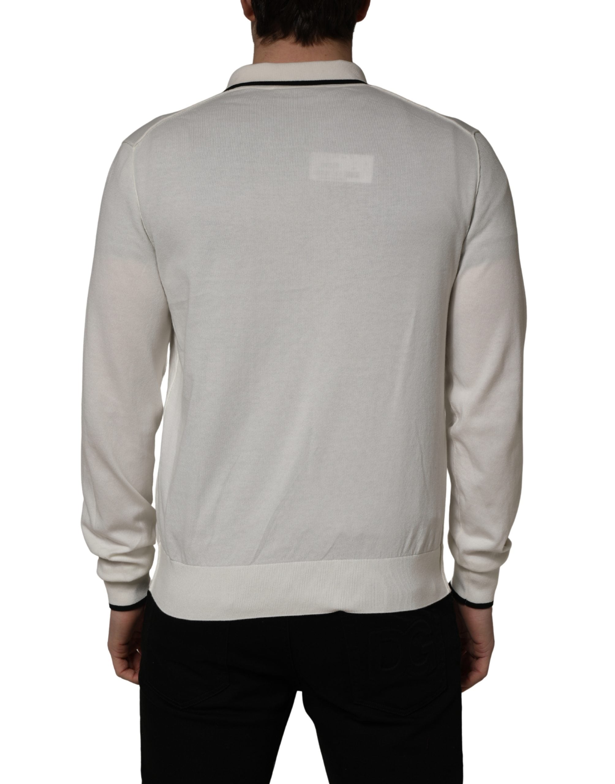 Dolce & Gabbana White Cotton Blend Men Polo Pullover Men's Sweater