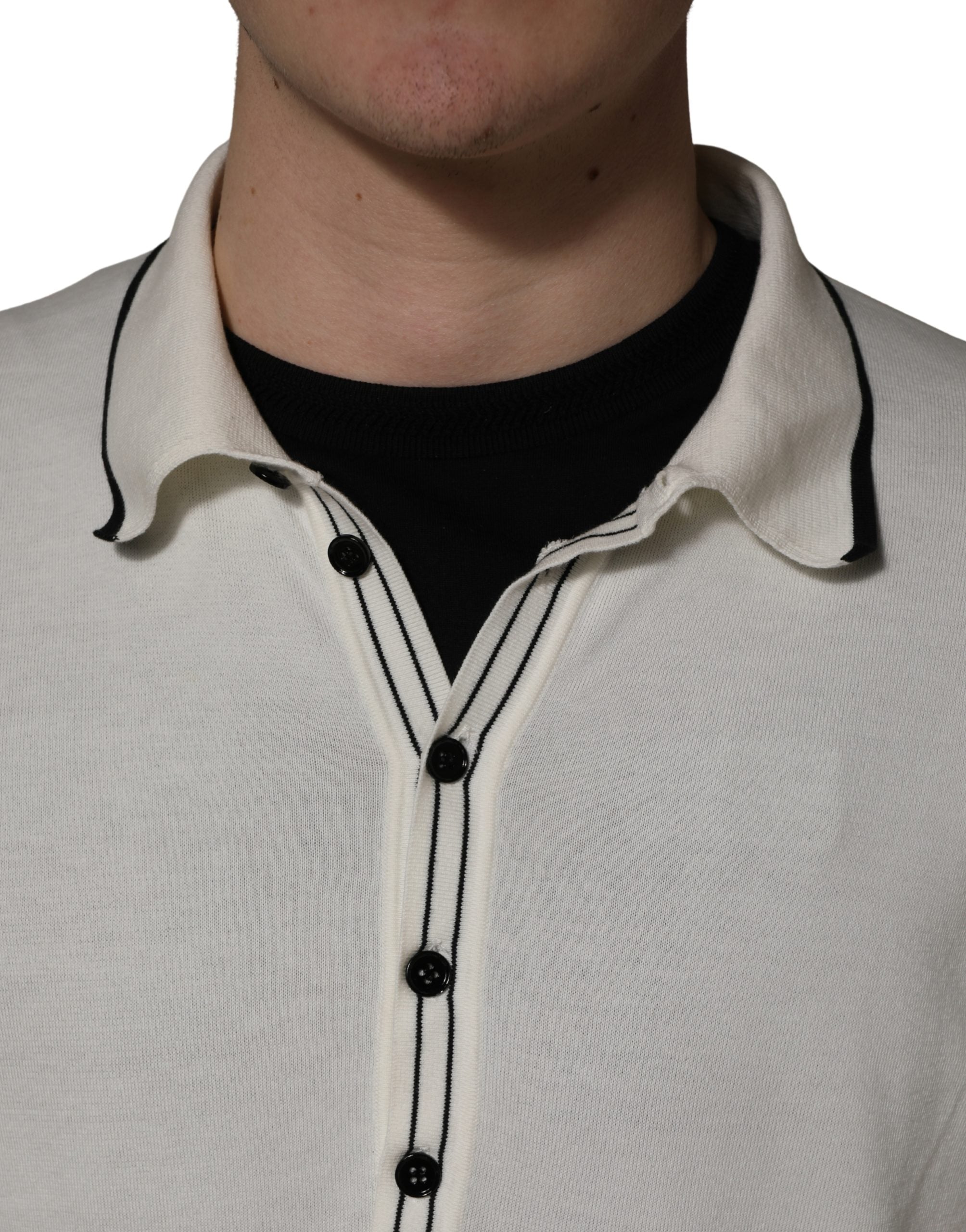 Dolce & Gabbana White Cotton Blend Men Polo Pullover Men's Sweater