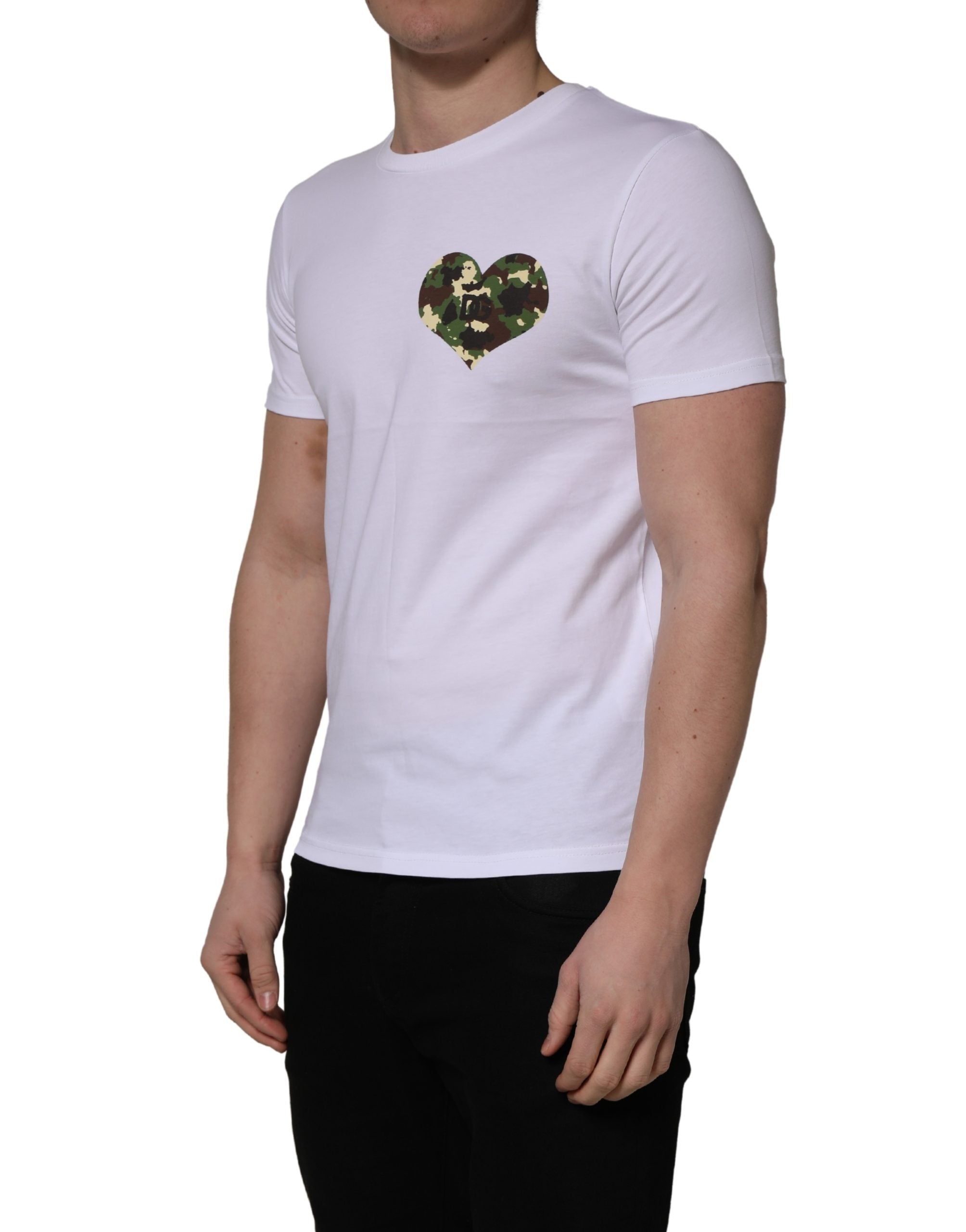 Dolce & Gabbana White Heart Shaped Camouflage Patch Men Men's T-shirt (Pre-Owned)