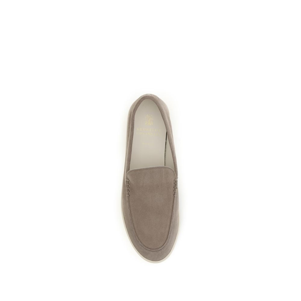 Brunello Cucinelli Gray Calf Leather Bos Taurus Slip-On Men's Loafers